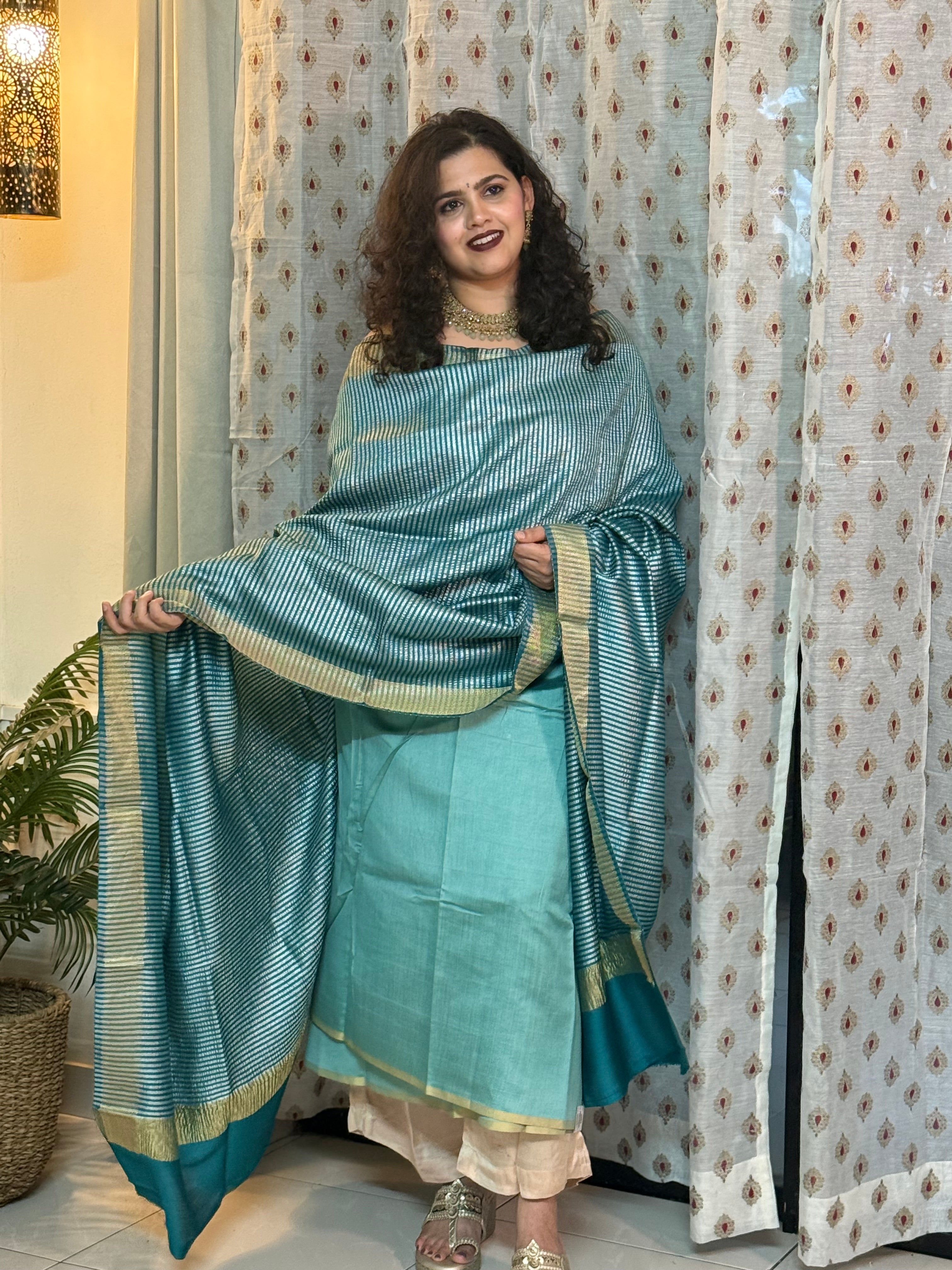 Tyohar -  Mulberry silk kurta with moonga silk dupatta teal