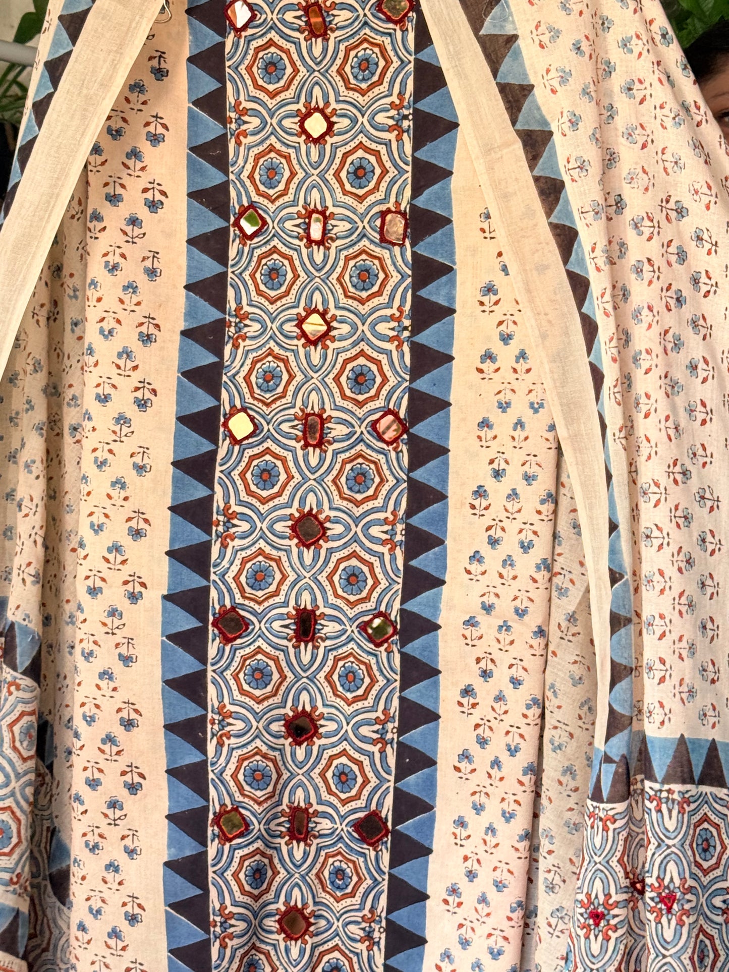Pure cotton mirror work Ajrakh Cream