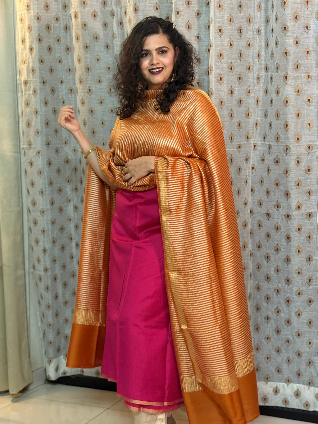 Tyohar -  Mulberry silk kurta with moonga silk dupatta pink & orange