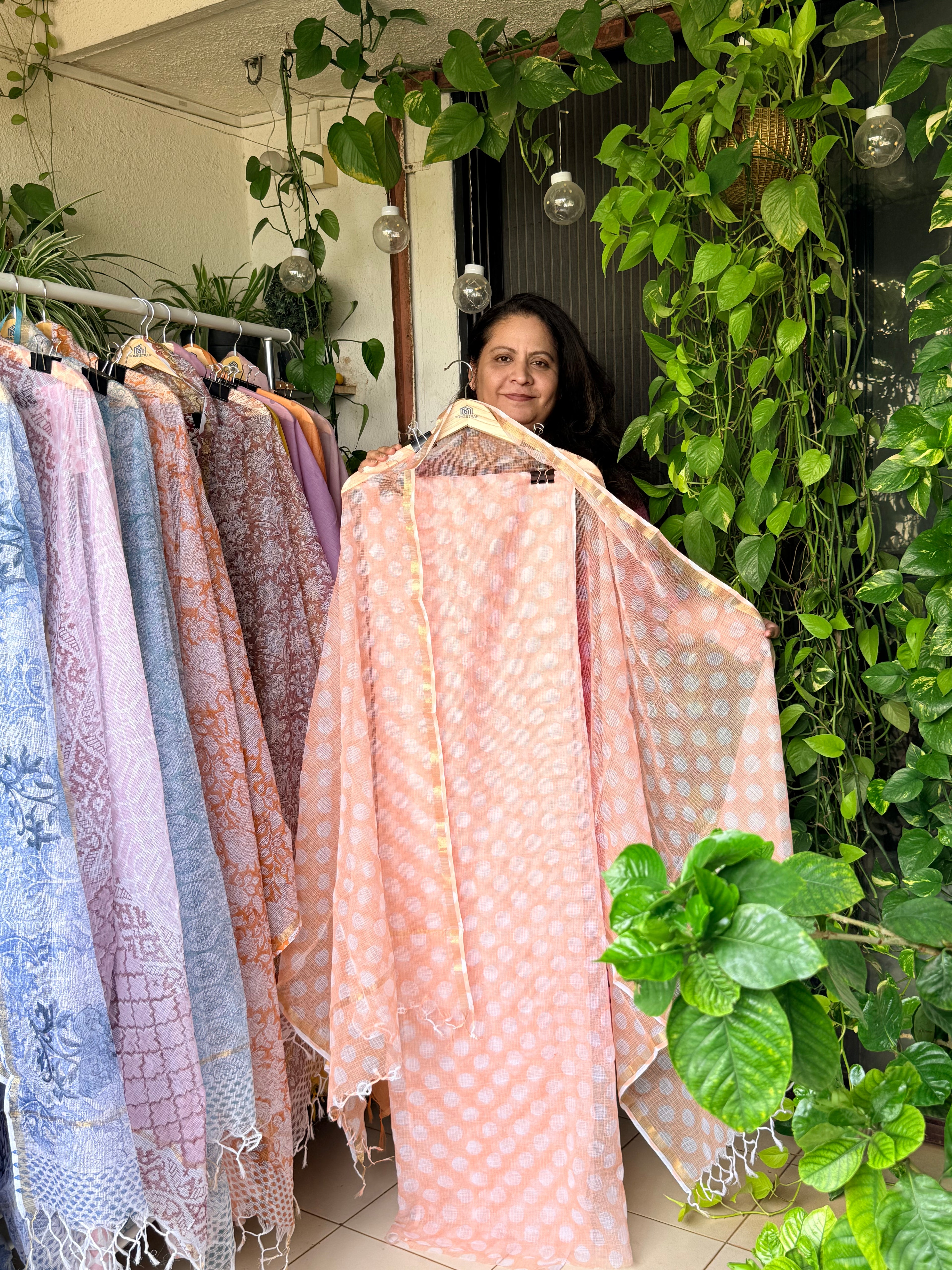 Peach Polka- Pure kota Handblock printed suits