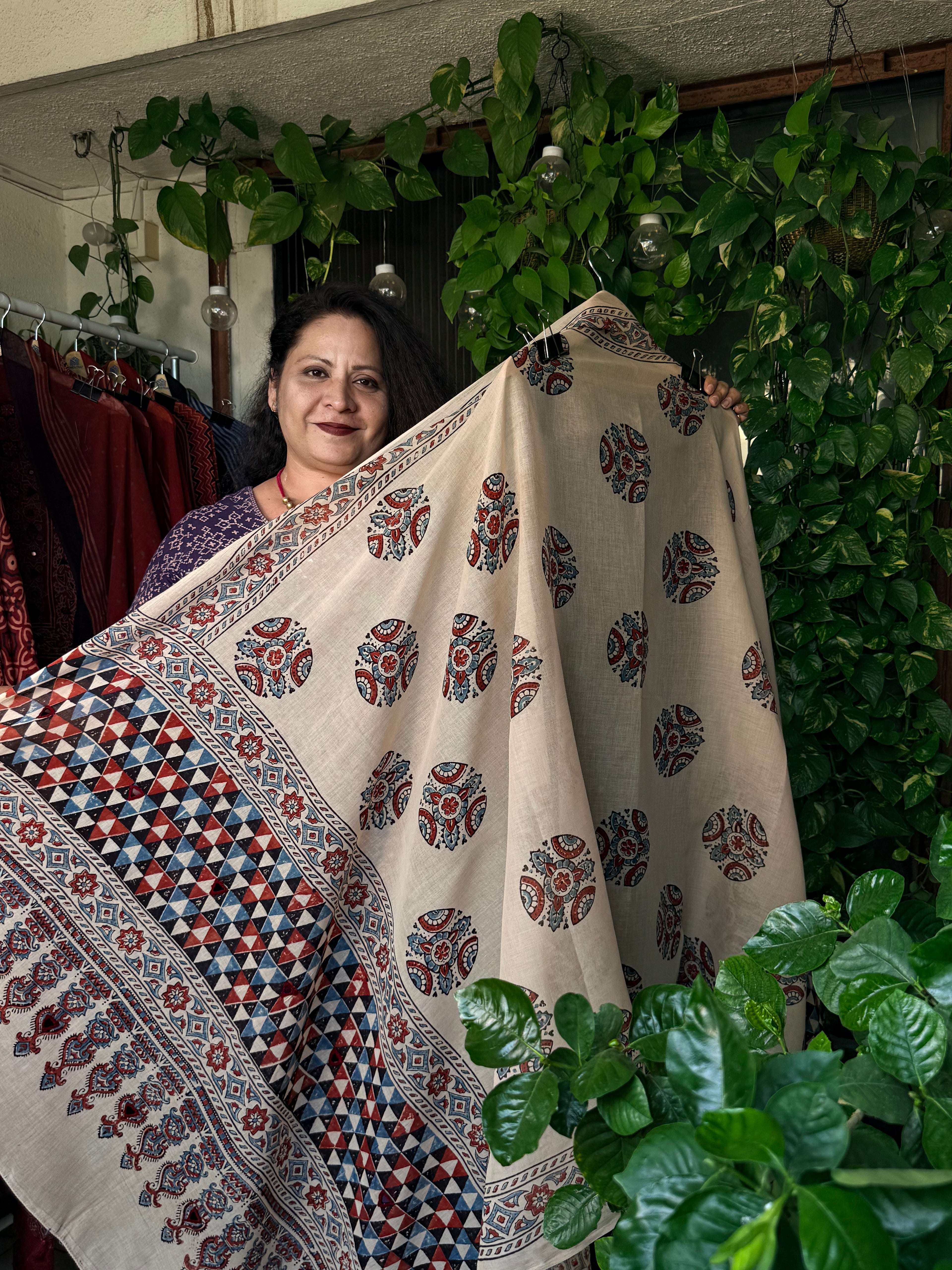 Pure cotton mirror work Ajrakh Black