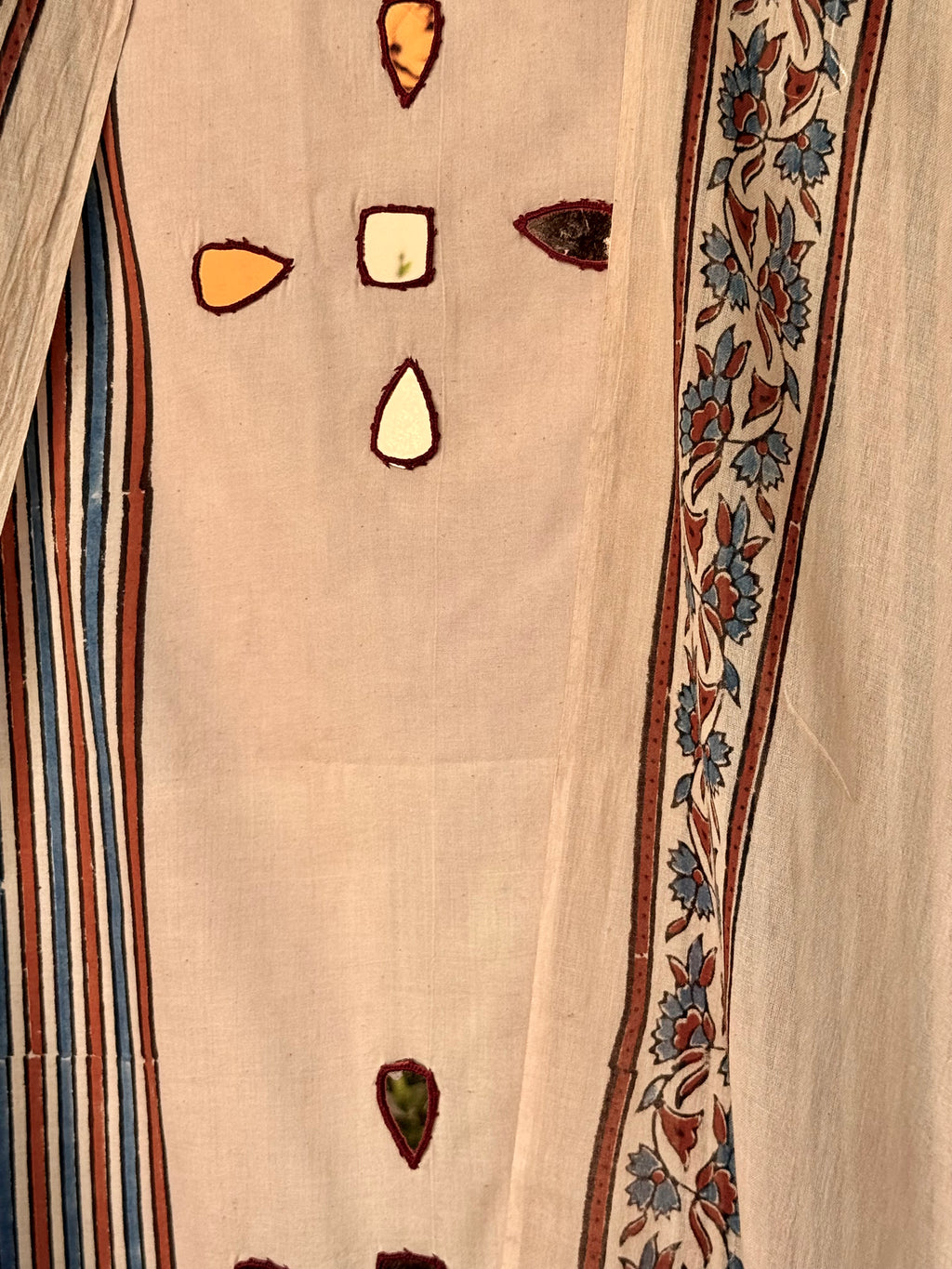 Pure cotton mirror work Ajrakh Cream