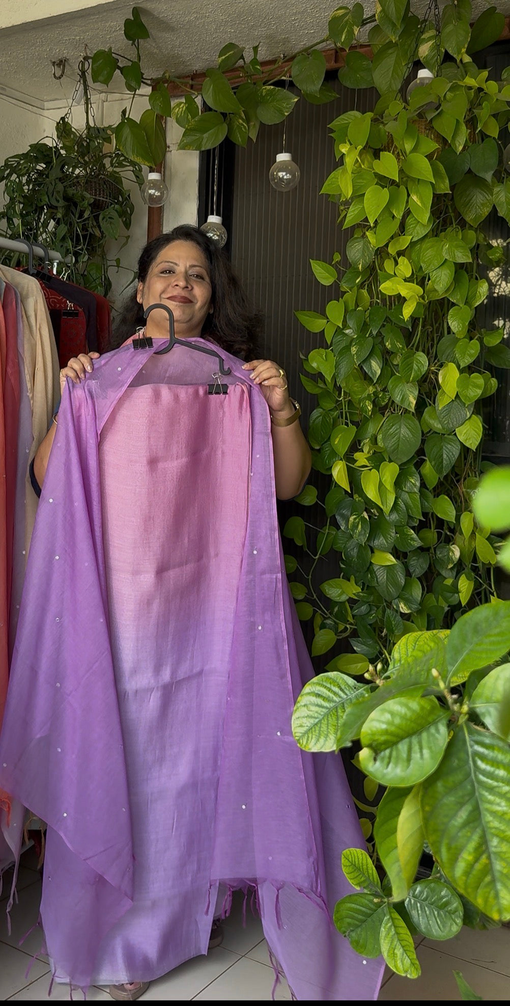 Pure mul chanderi silk kurta ( rangarej) with mul chanderi mirror work dupatta