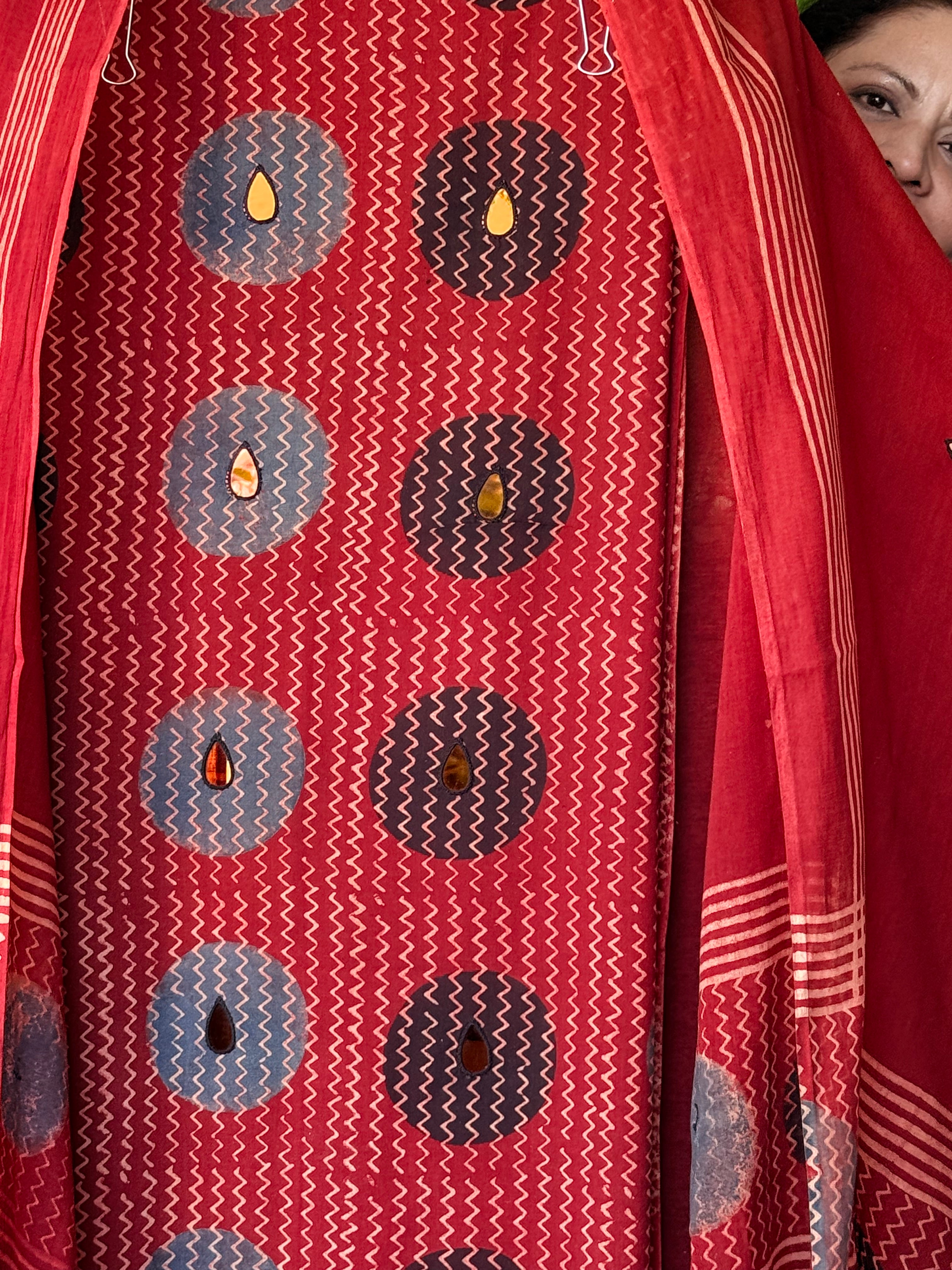 Pure cotton mirror work Ajrakh Red