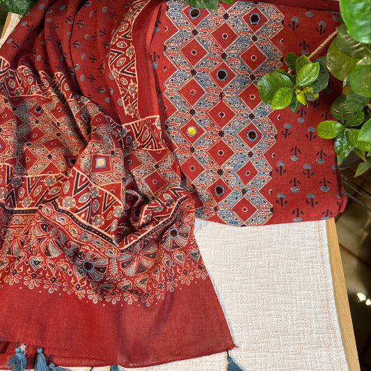 Pure cotton mirror work Ajrakh Red