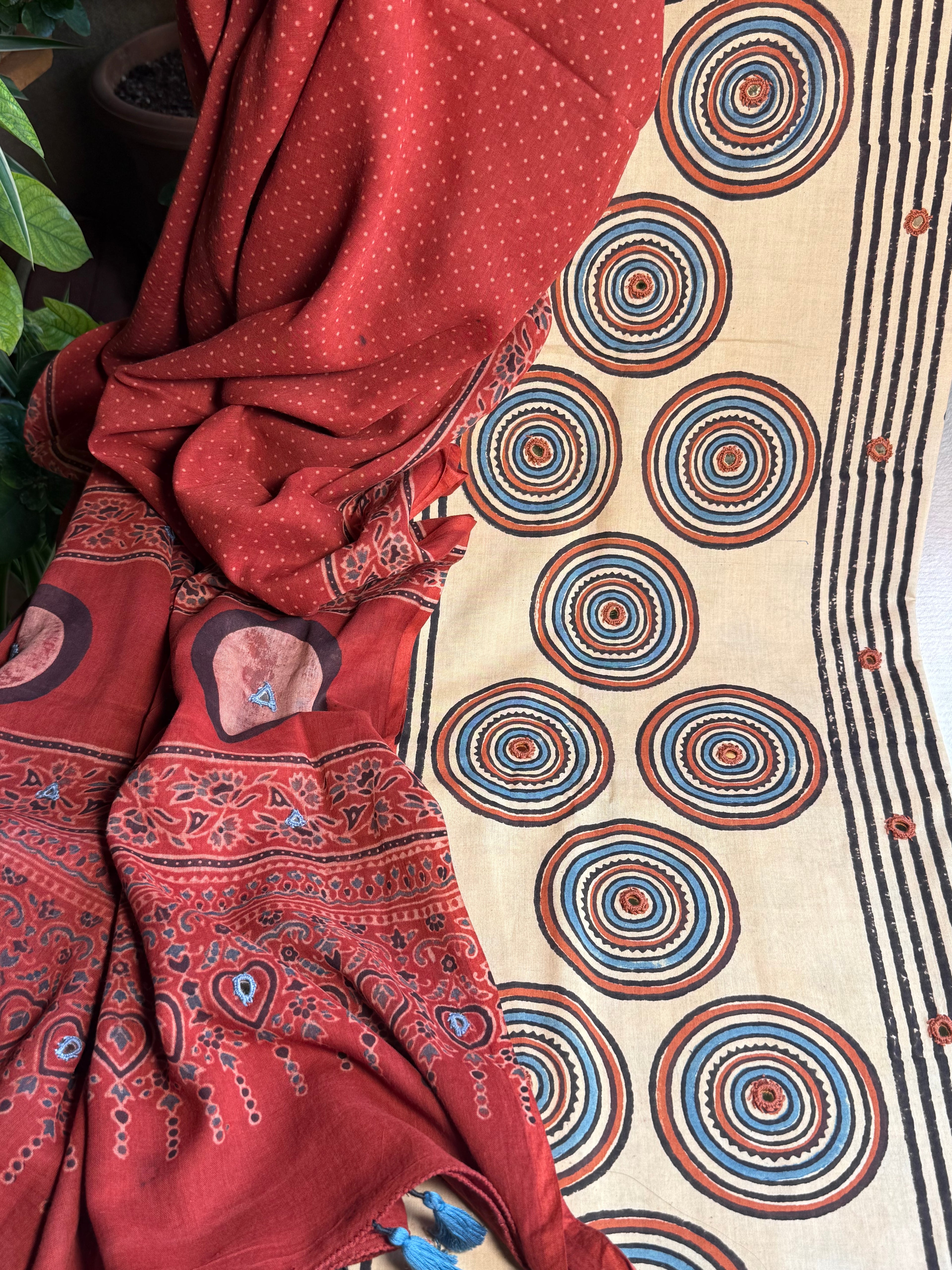 Pure Cotton Mirror Work Ajrakh