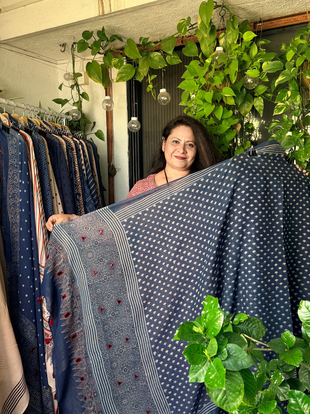 Pure cotton mirror work Ajrakh Indigo