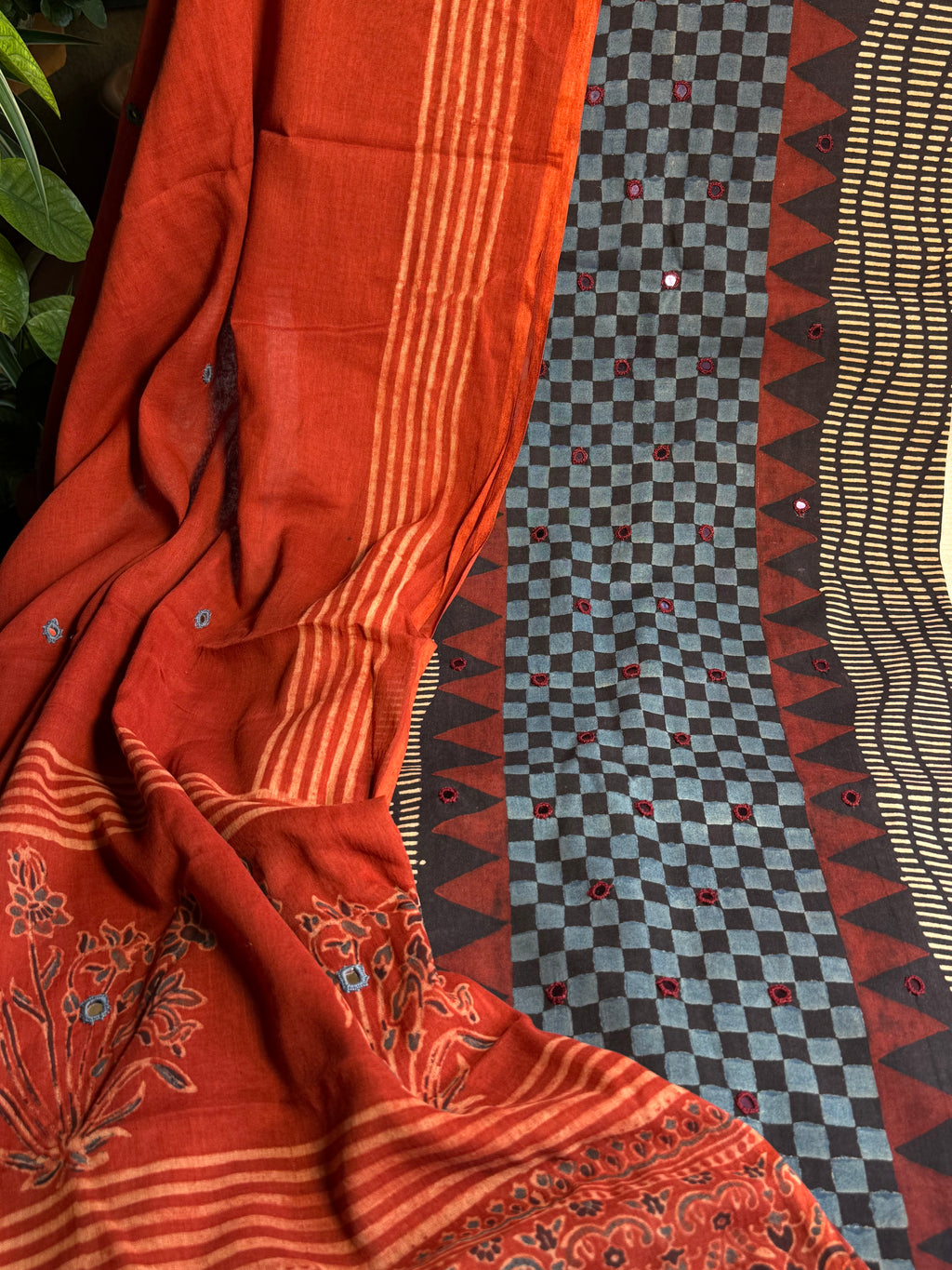 Pure Cotton Mirror Work Ajrakh