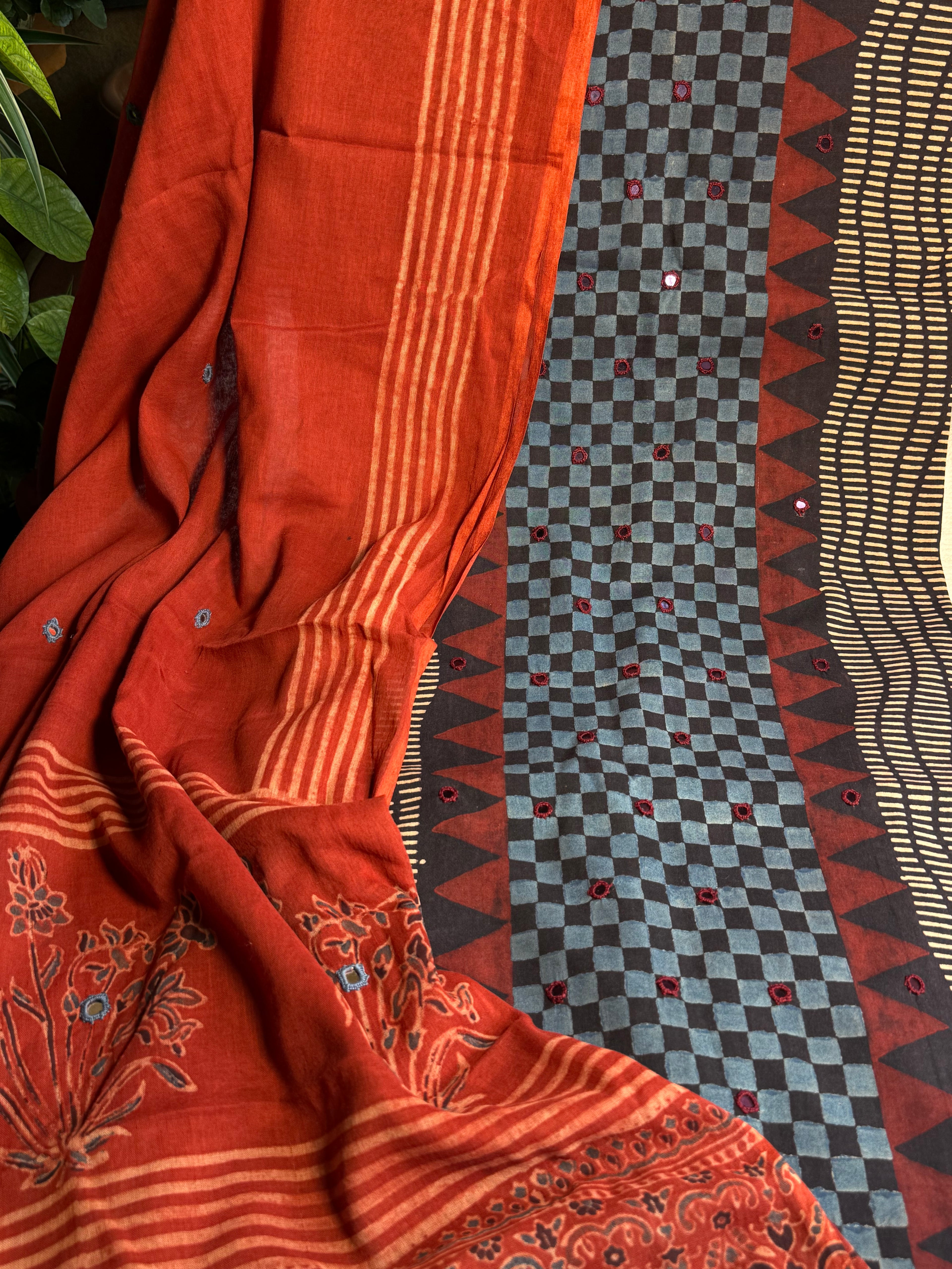 Pure Cotton Mirror Work Ajrakh