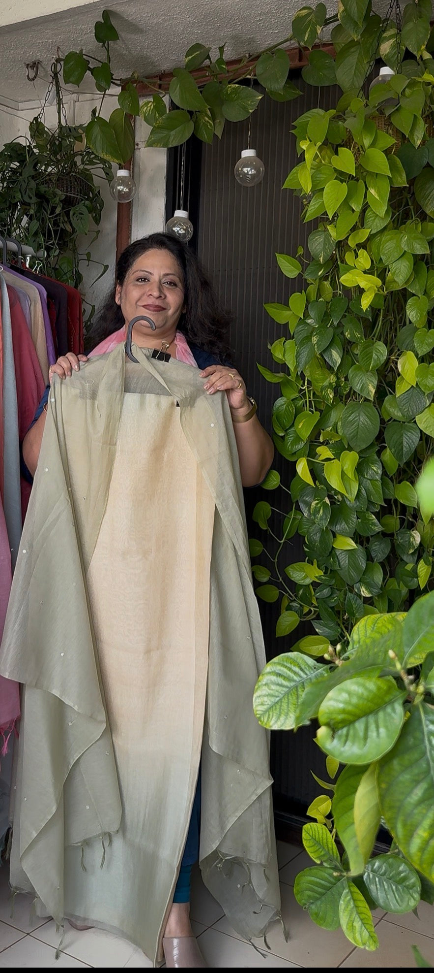 Pure mul chanderi silk kurta ( rangarej) with mul chanderi mirror work dupatta