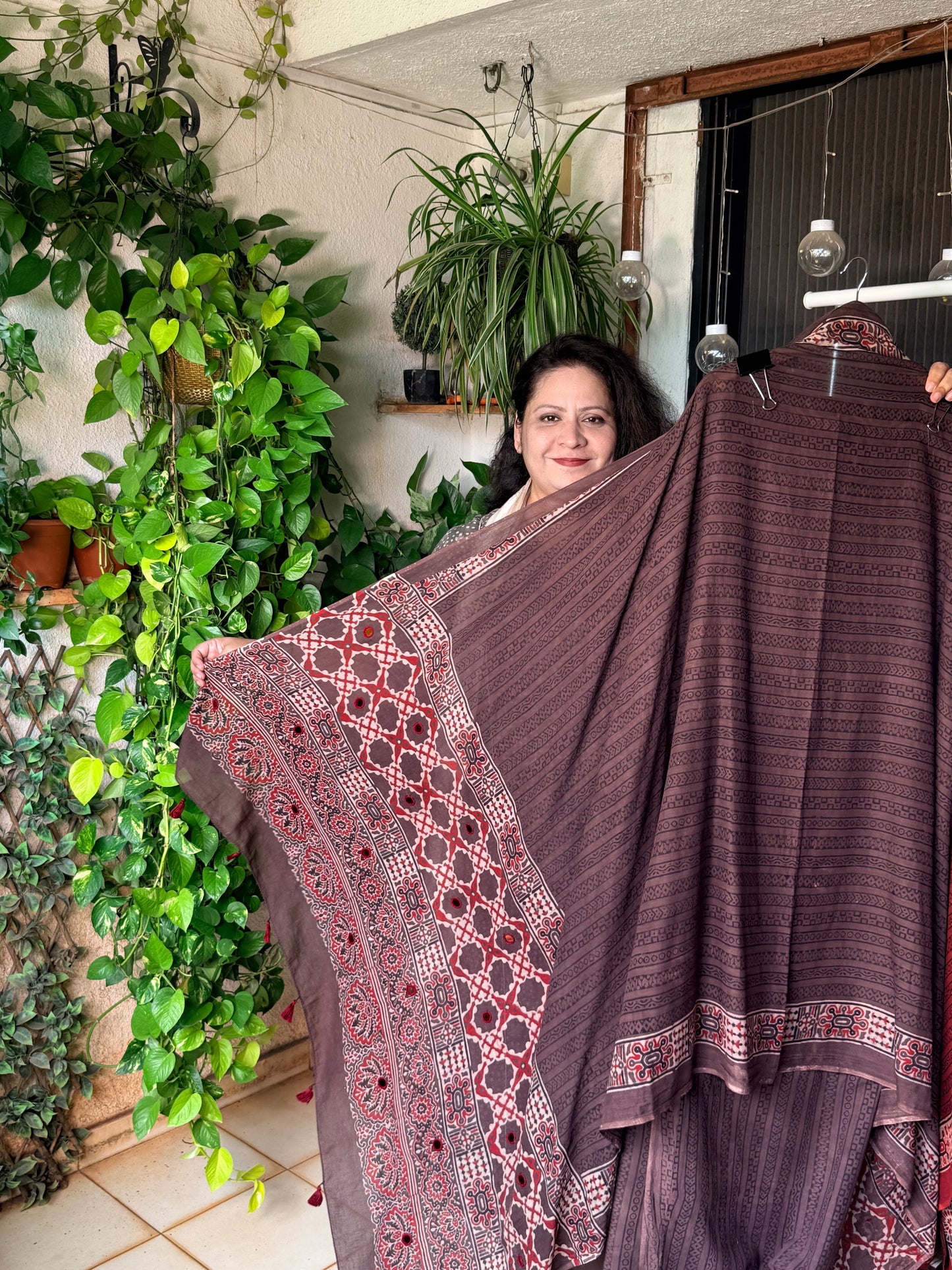 Pure cotton mirror work Ajrakh Brown