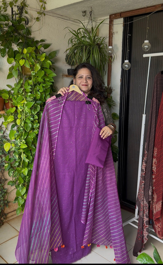 Pure kota Mukaish work kurta with kota dupatta