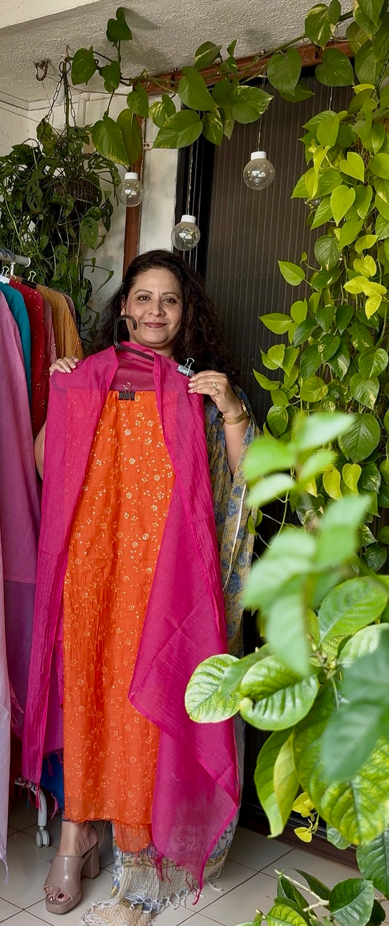 Pure mul chanderi sequins embroidered kurta with plain mul chanderi dupatta