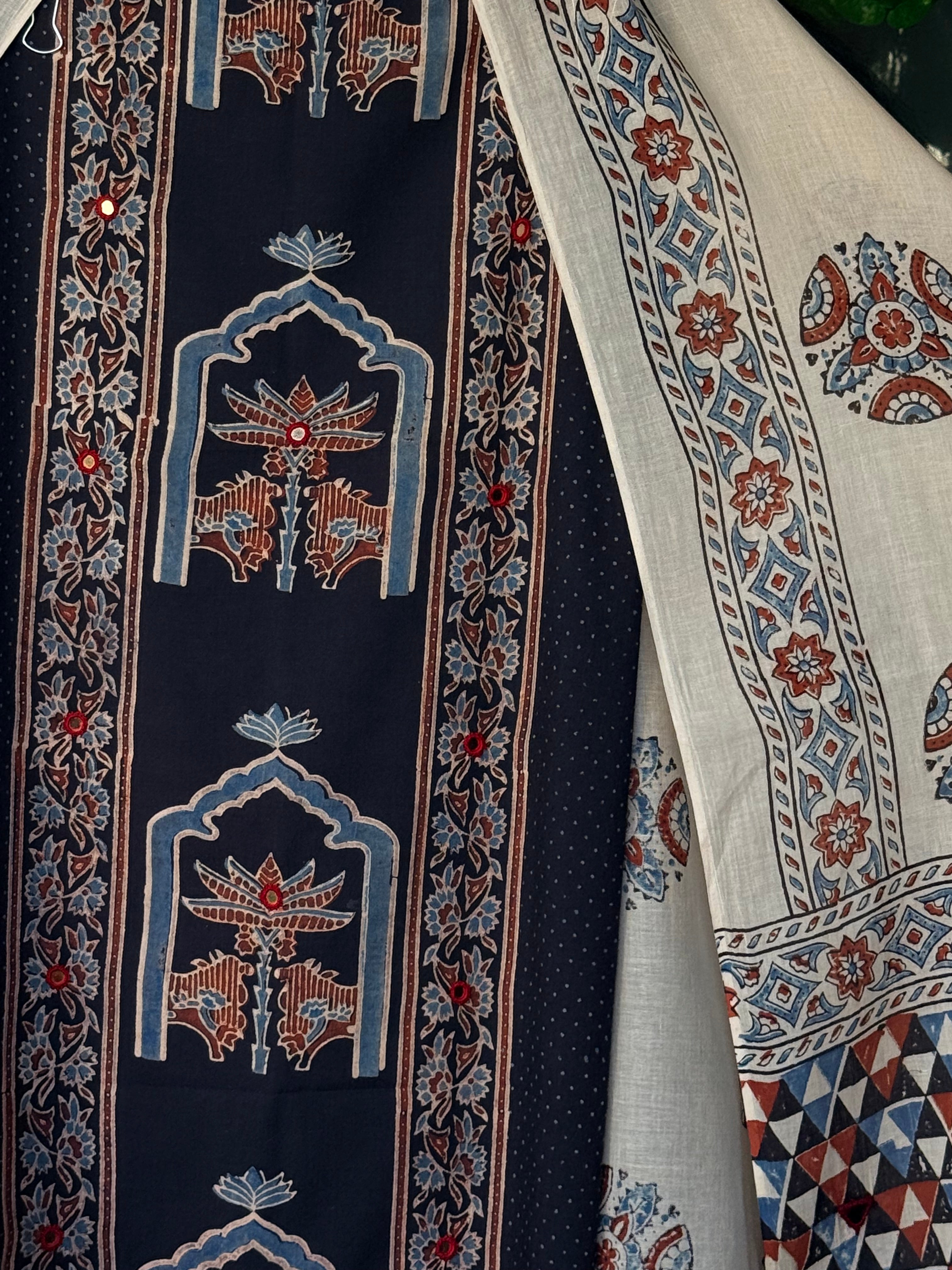 Pure cotton mirror work Ajrakh Black