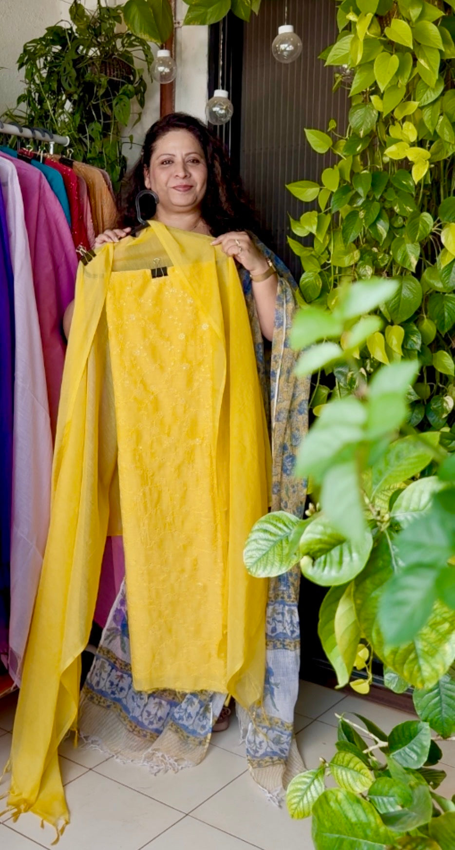 Pure mul chanderi sequins embroidered kurta with plain mul chanderi dupatta