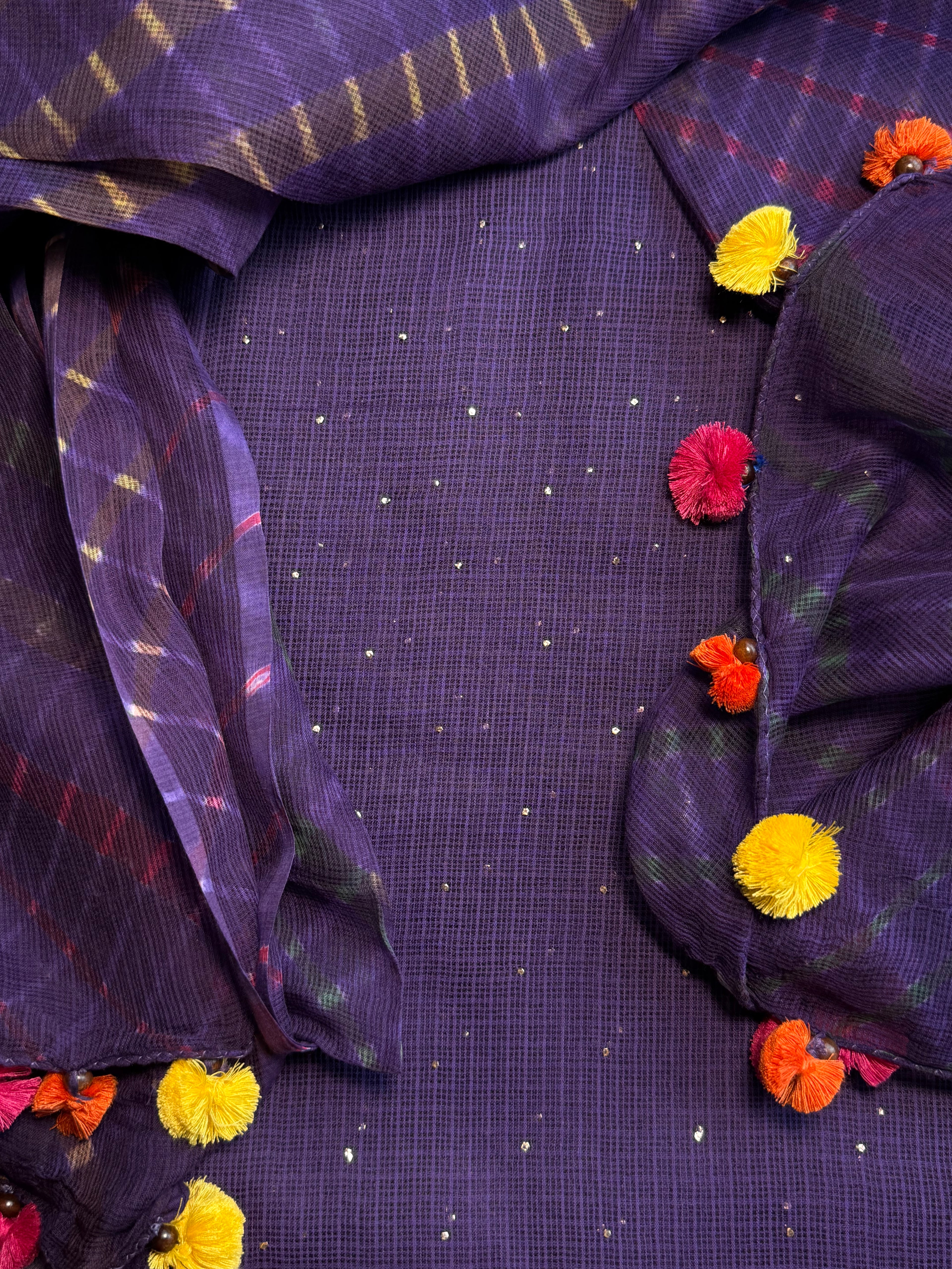 Pure Kota Mukaish Work Kurta with Kota Dupatta- dark purple