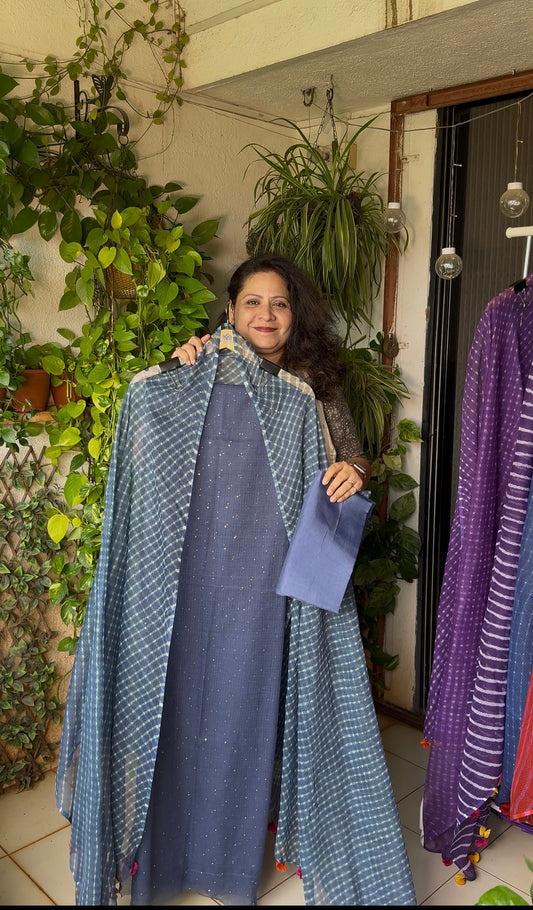 Pure kota Mukaish work kurta with kota dupatta