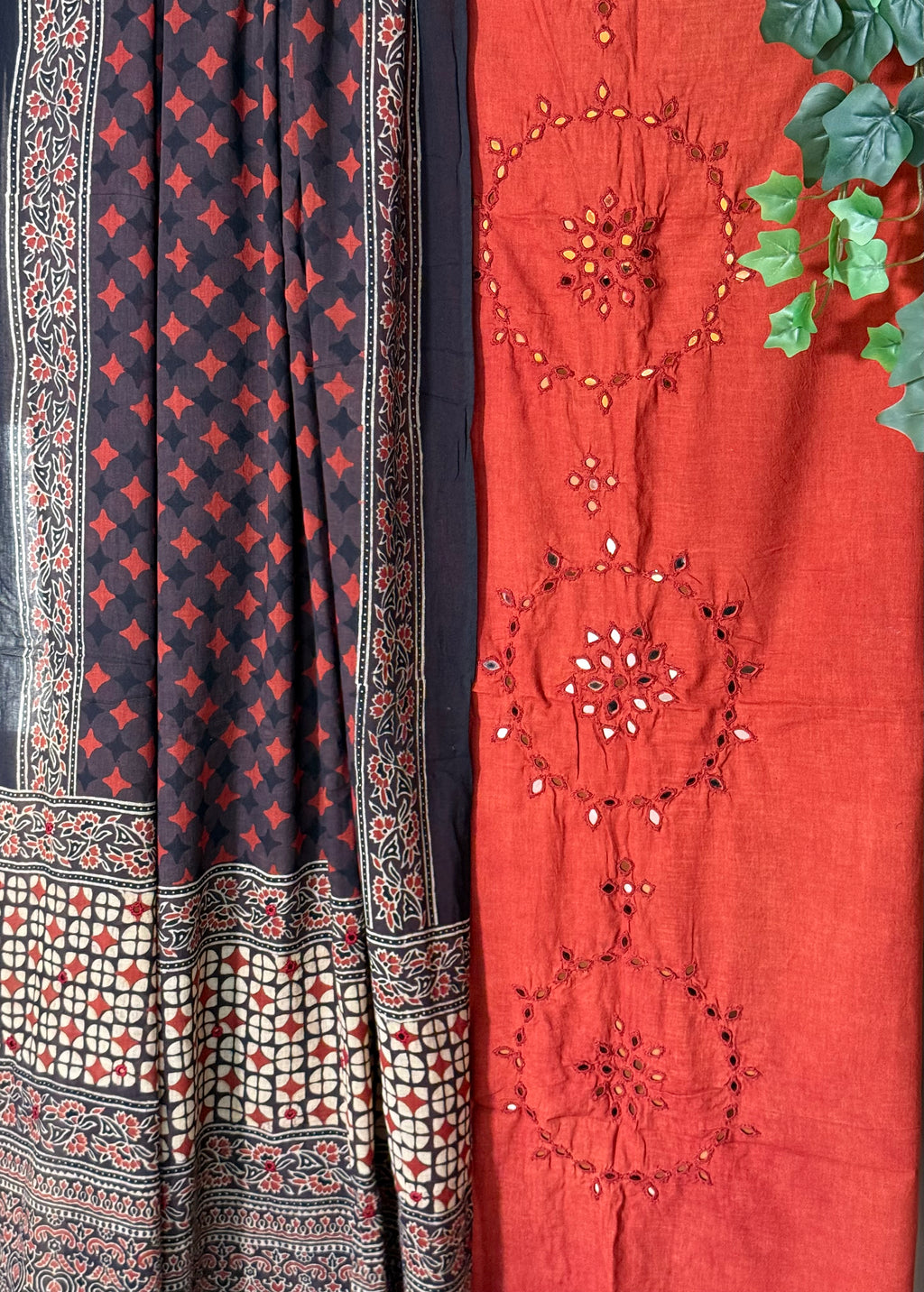 Ajrakh Red kurta with brown dupatta