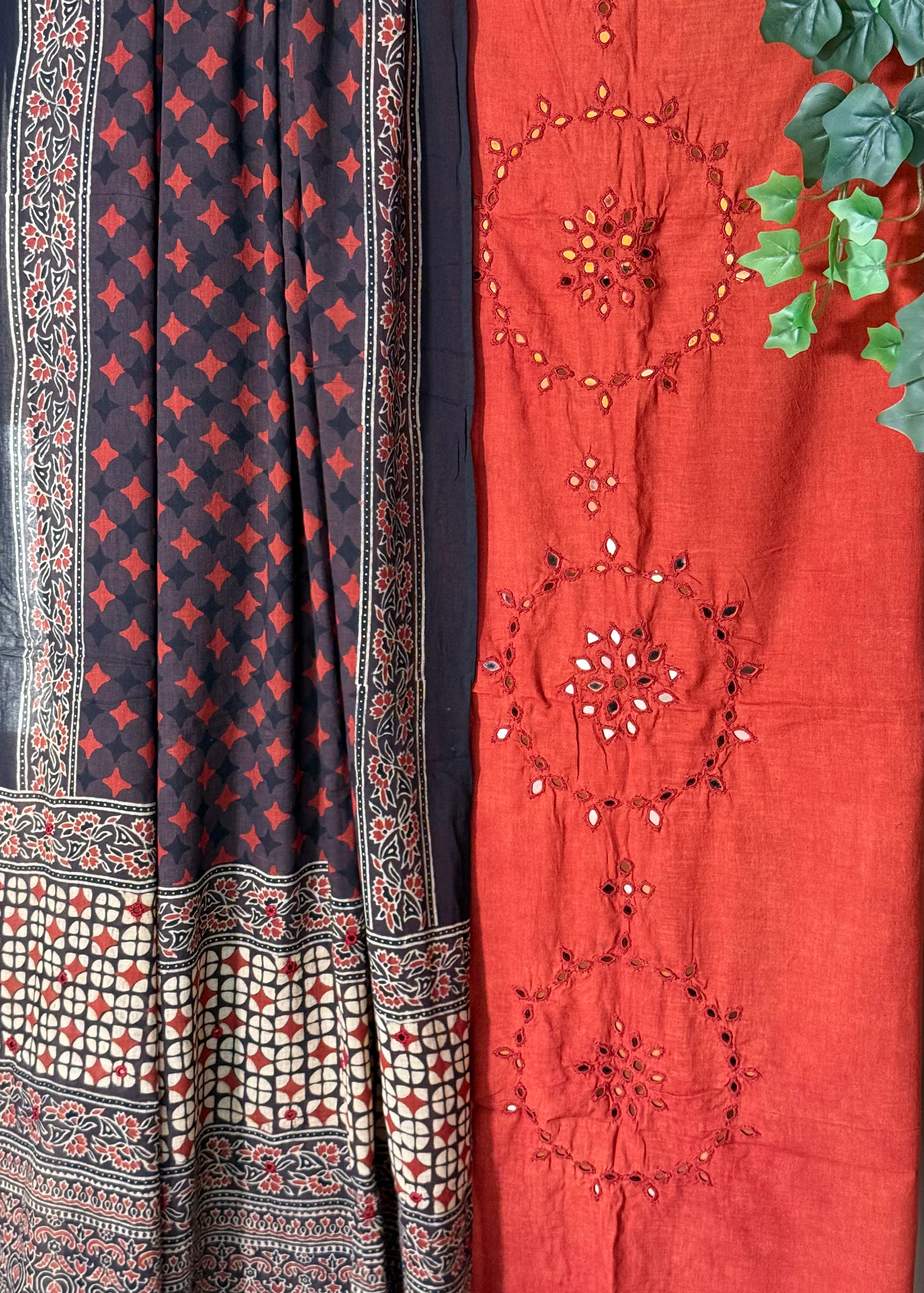 Ajrakh Red kurta with brown dupatta