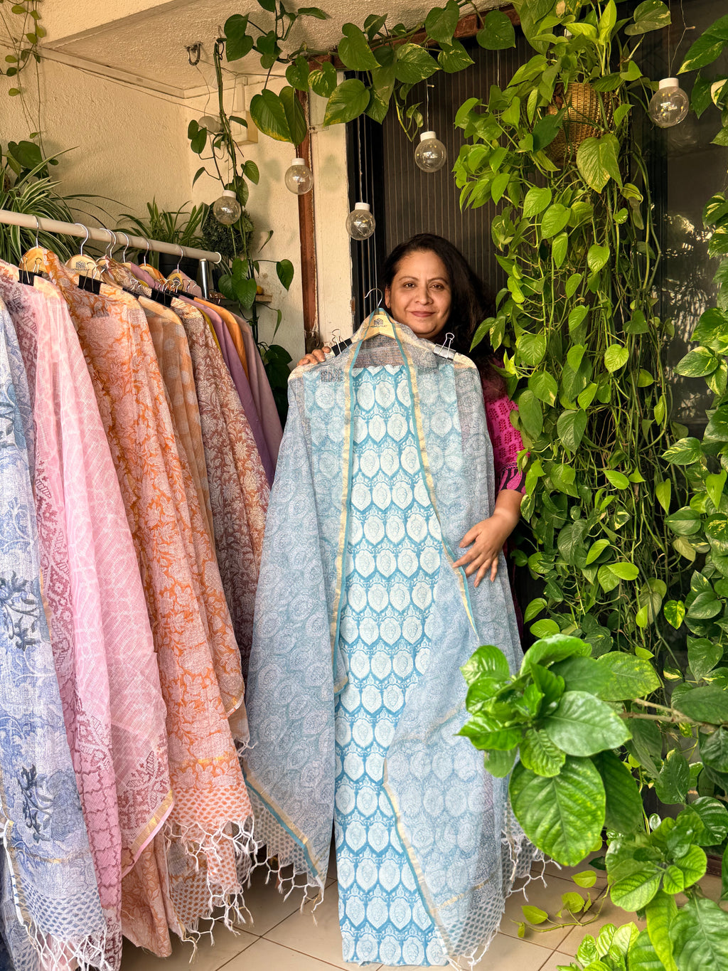 Blue leaf- Pure Taj cotton kurta with kota dupatta