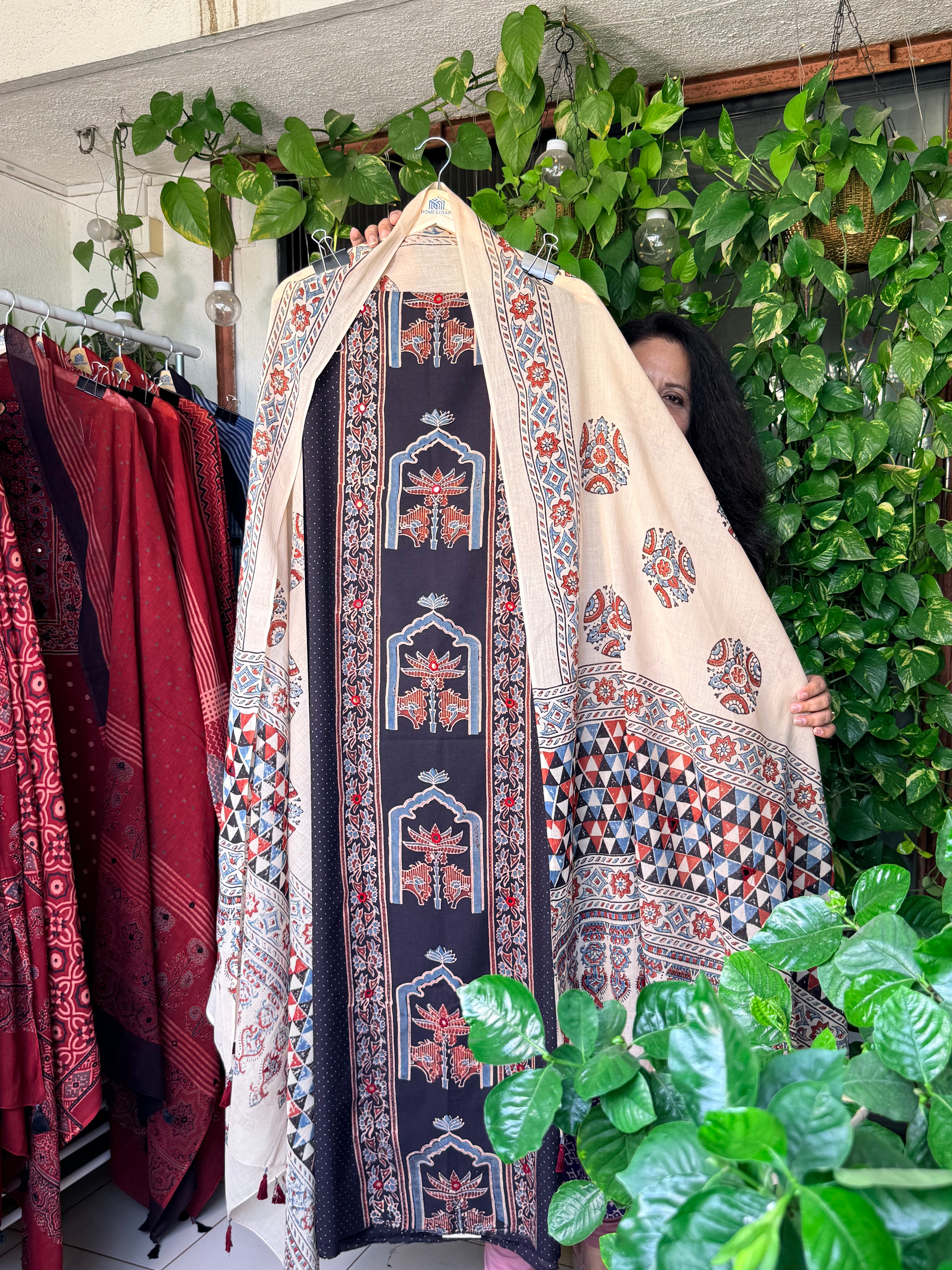 Pure cotton mirror work Ajrakh Black
