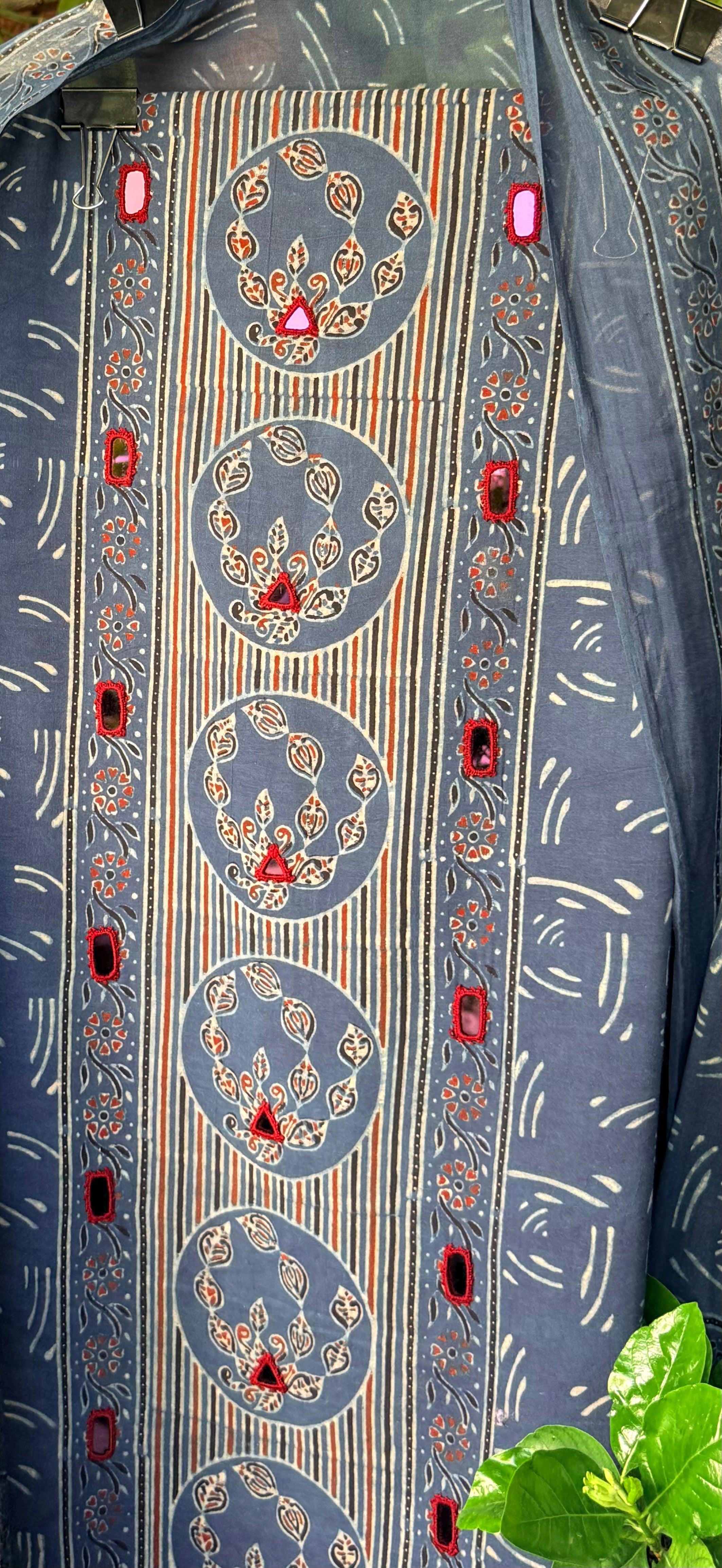 Pure cotton mirror work Ajrakh Indigo