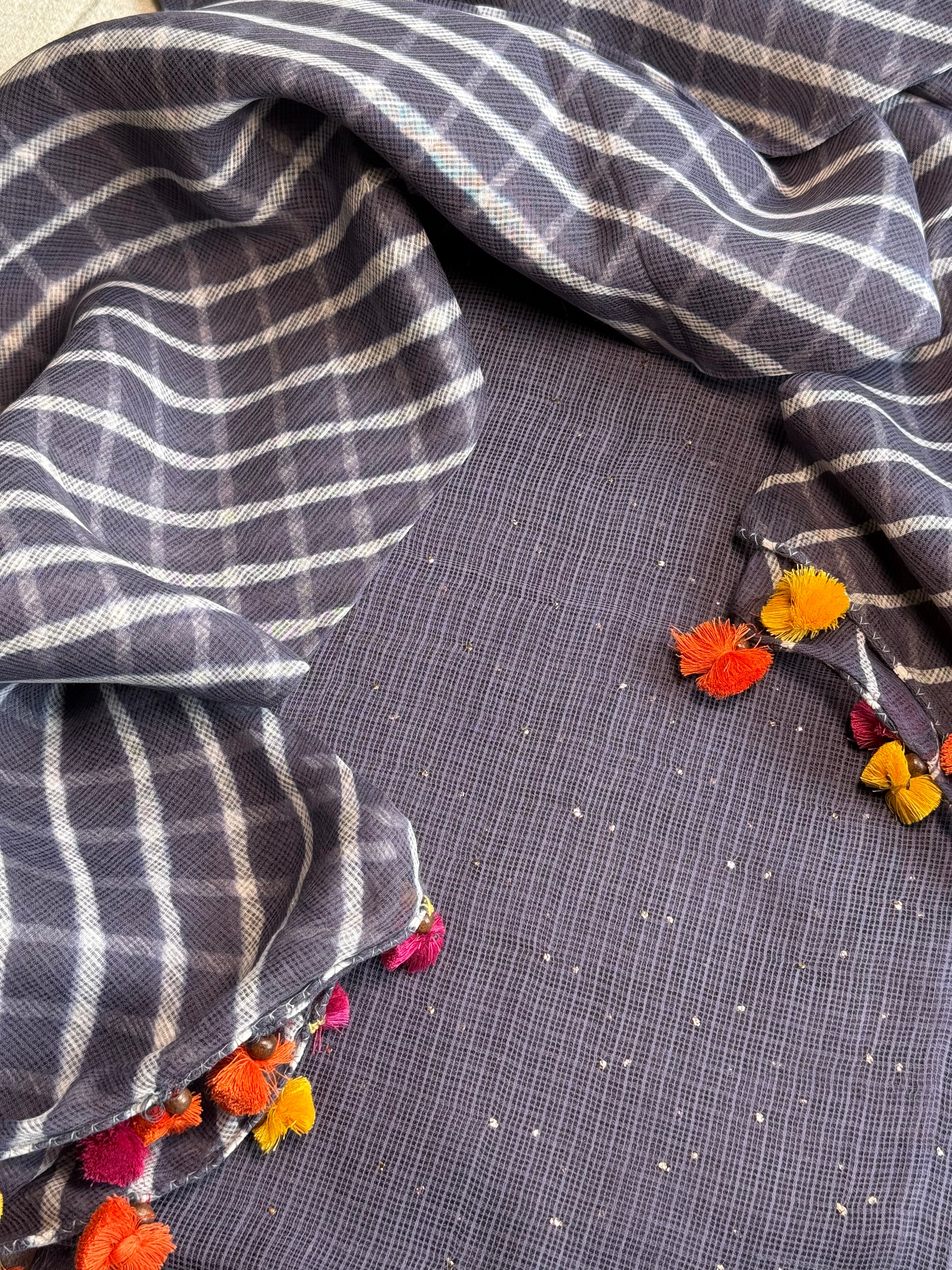 Pure kota Mukaish work kurta with kota dupatta- English grey