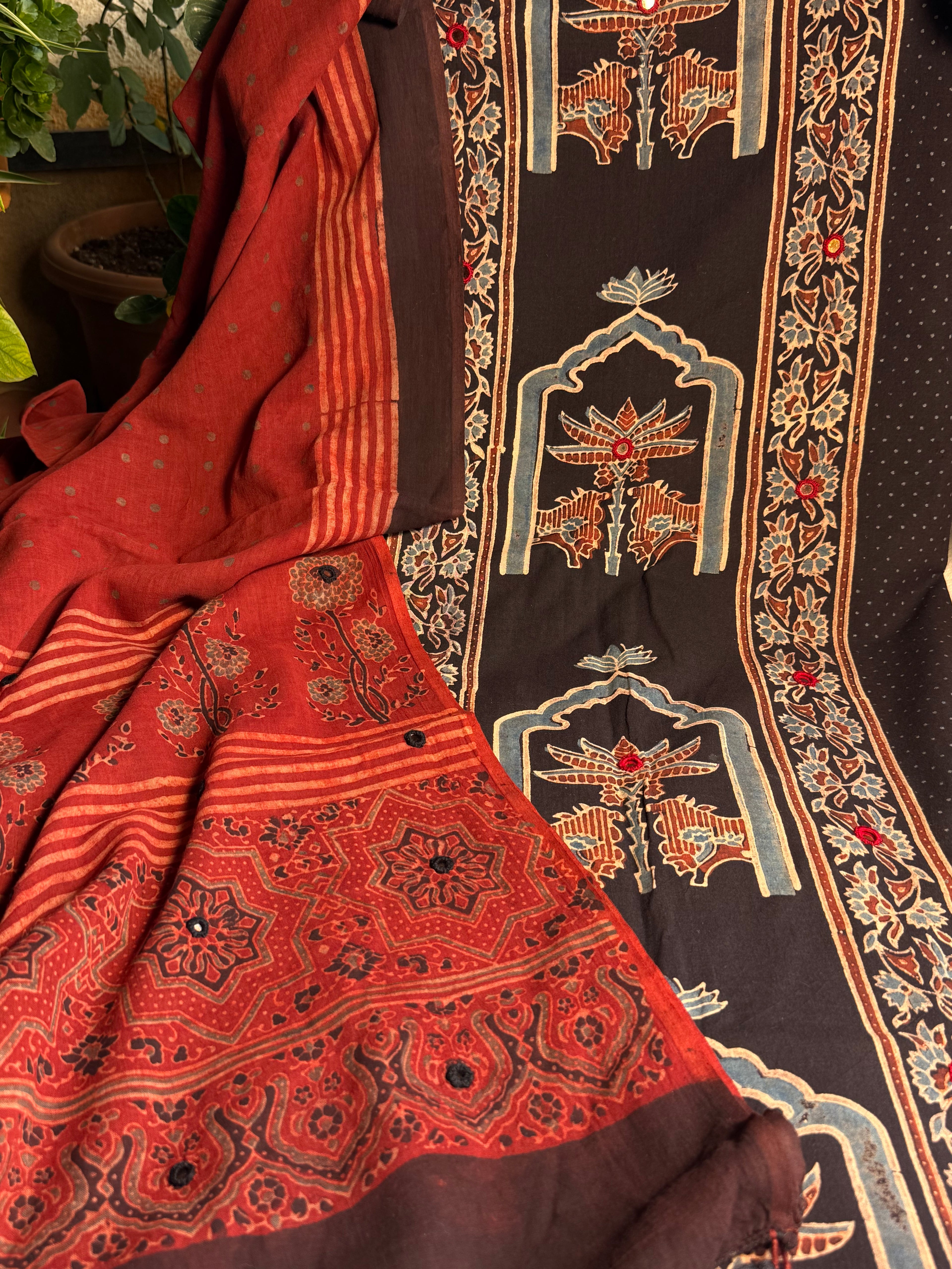 Pure Cotton Mirror Work Ajrakh