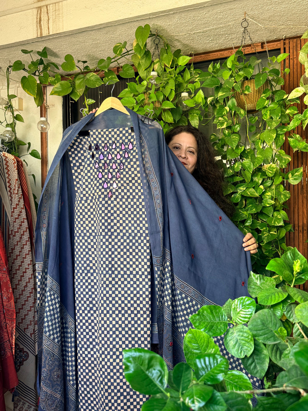 Pure cotton mirror work Ajrakh Blue