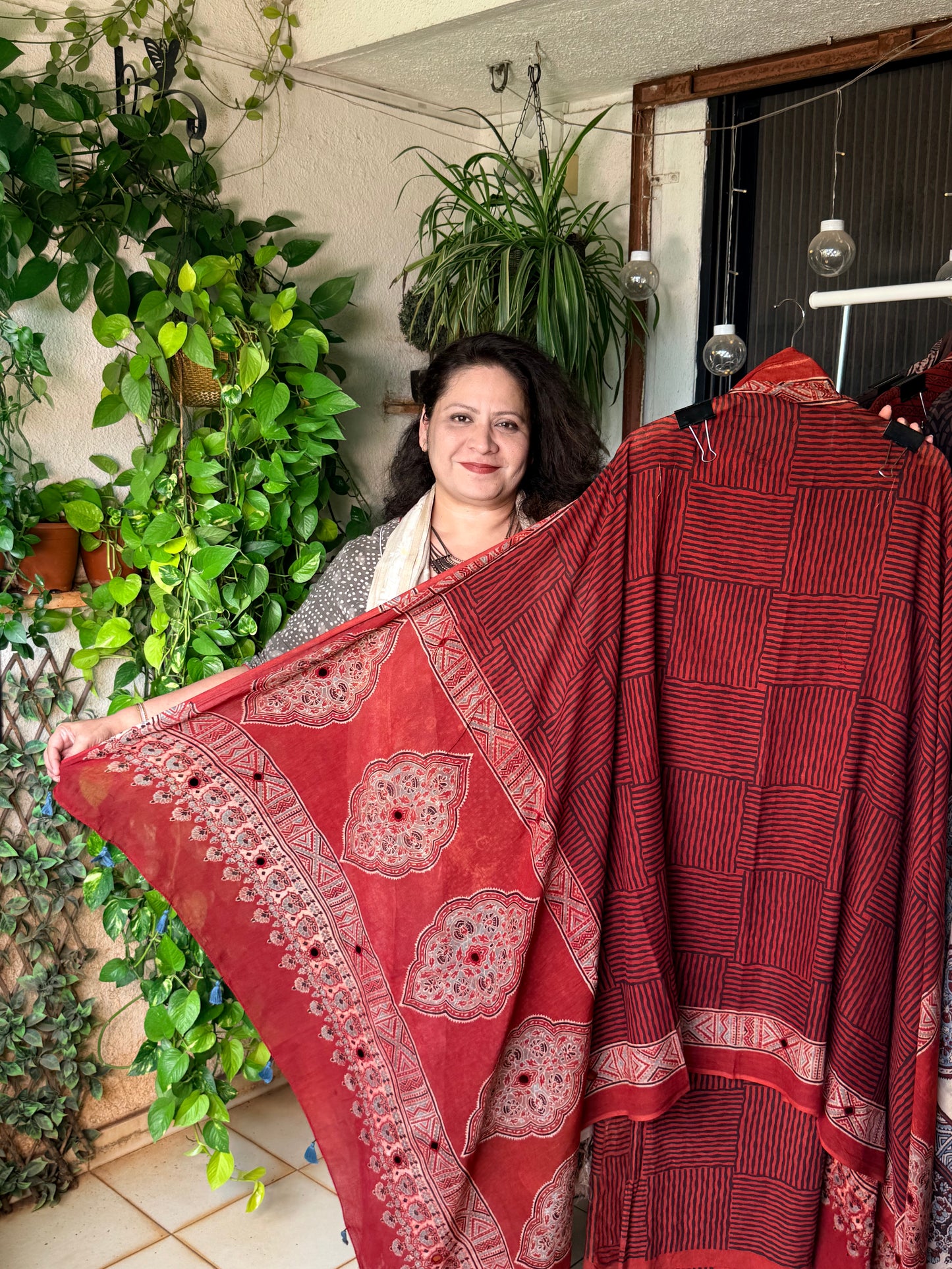 Pure cotton mirror work Ajrakh Red
