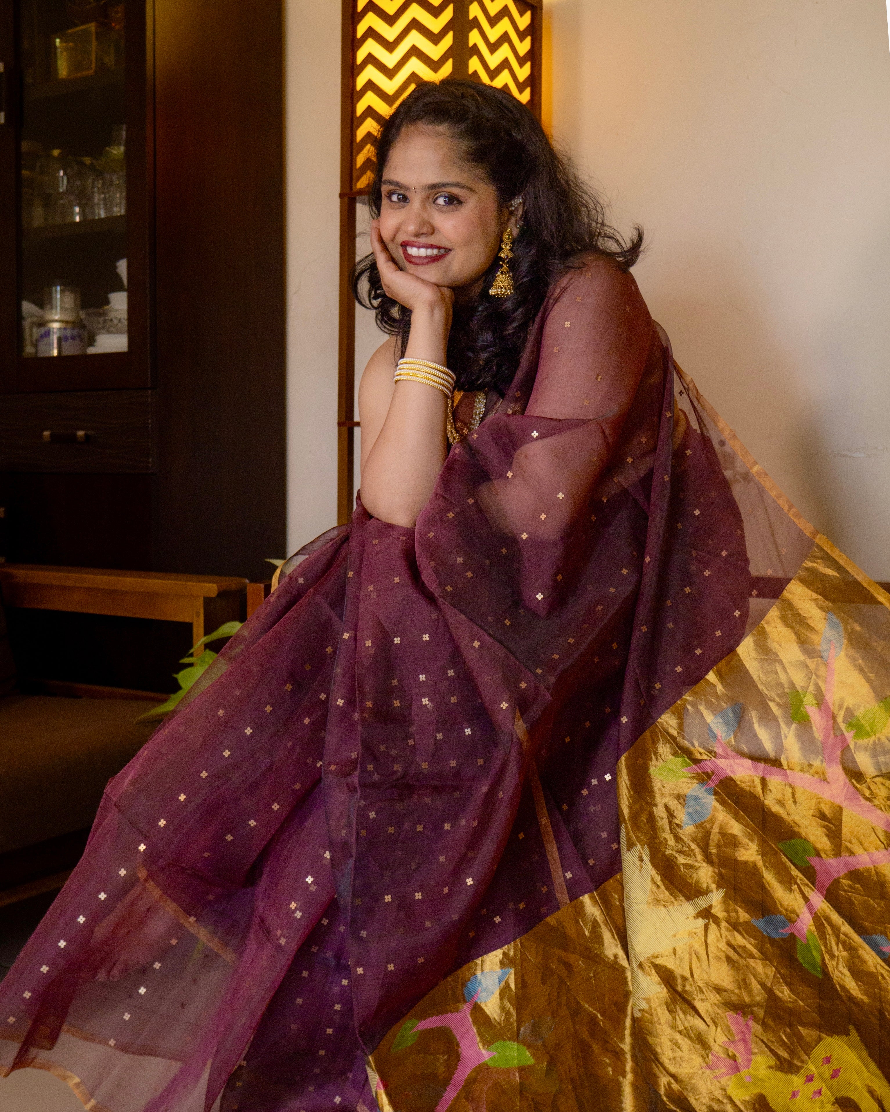 Pure Muslin silk saree chocolate brown