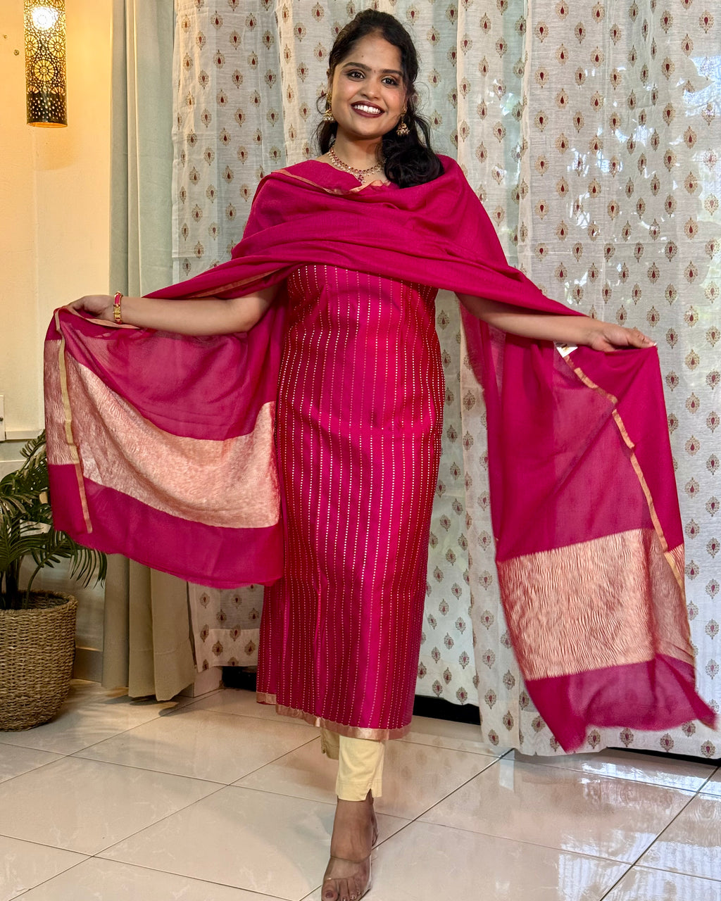 Mashru silk kurta with moonga silk dupatta pink