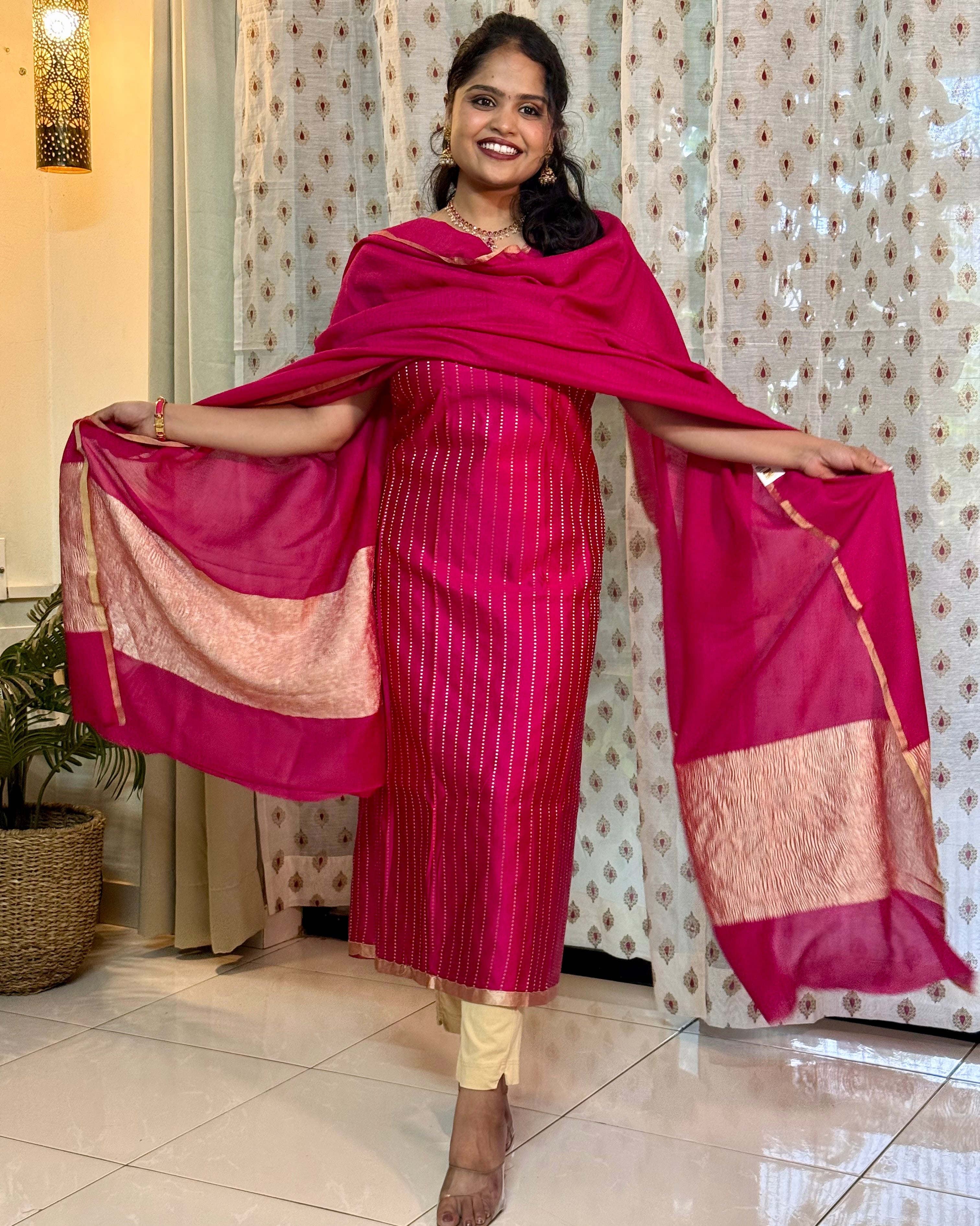 Mashru silk kurta with moonga silk dupatta pink