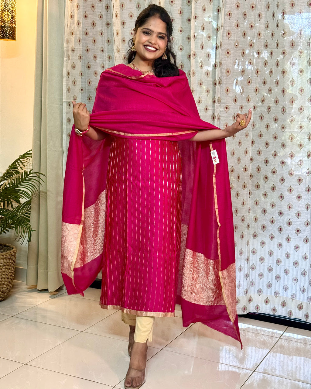 Mashru silk kurta with moonga silk dupatta pink