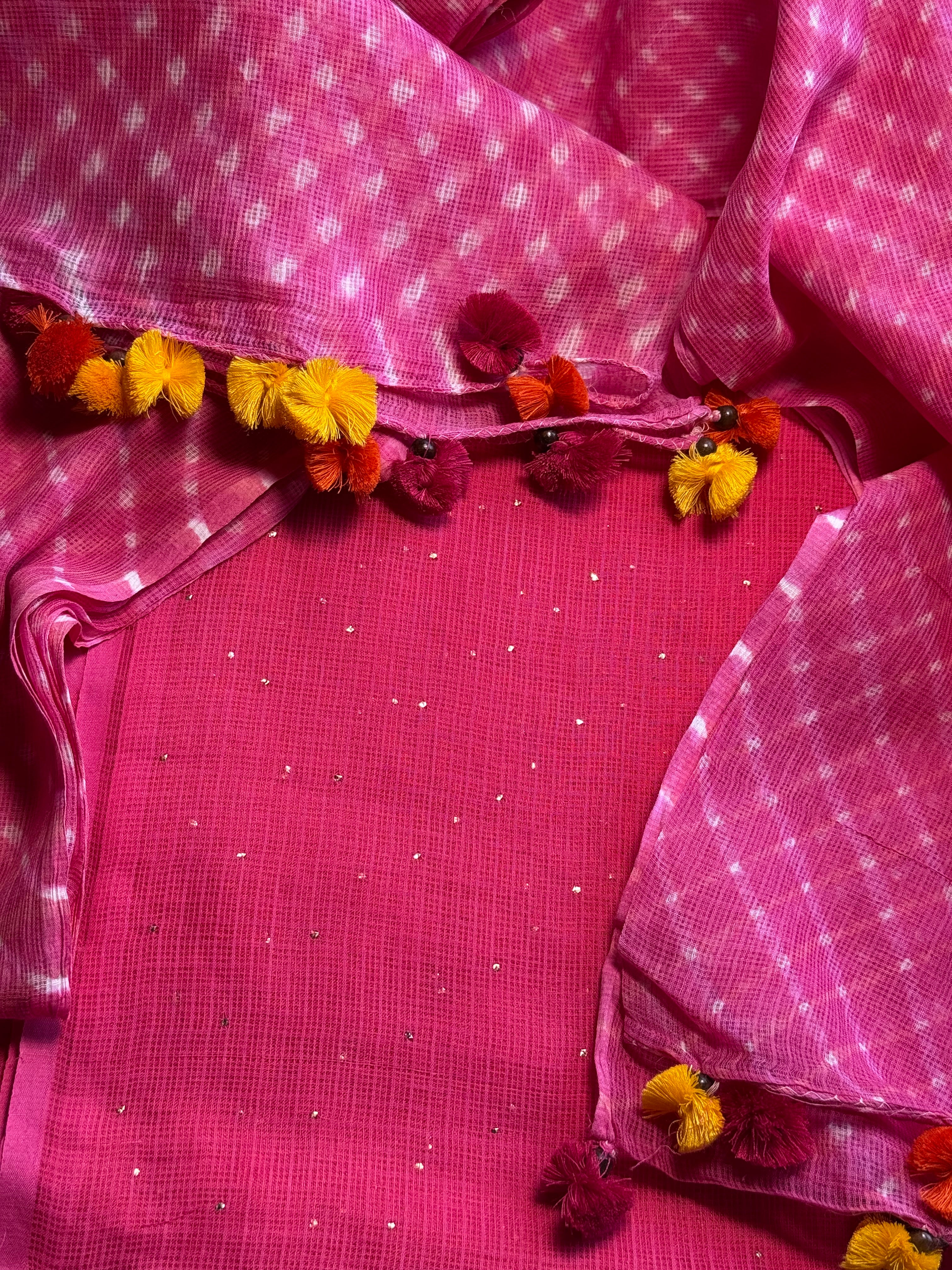 Pure kota Mukaish work kurta with kota dupatta- pink