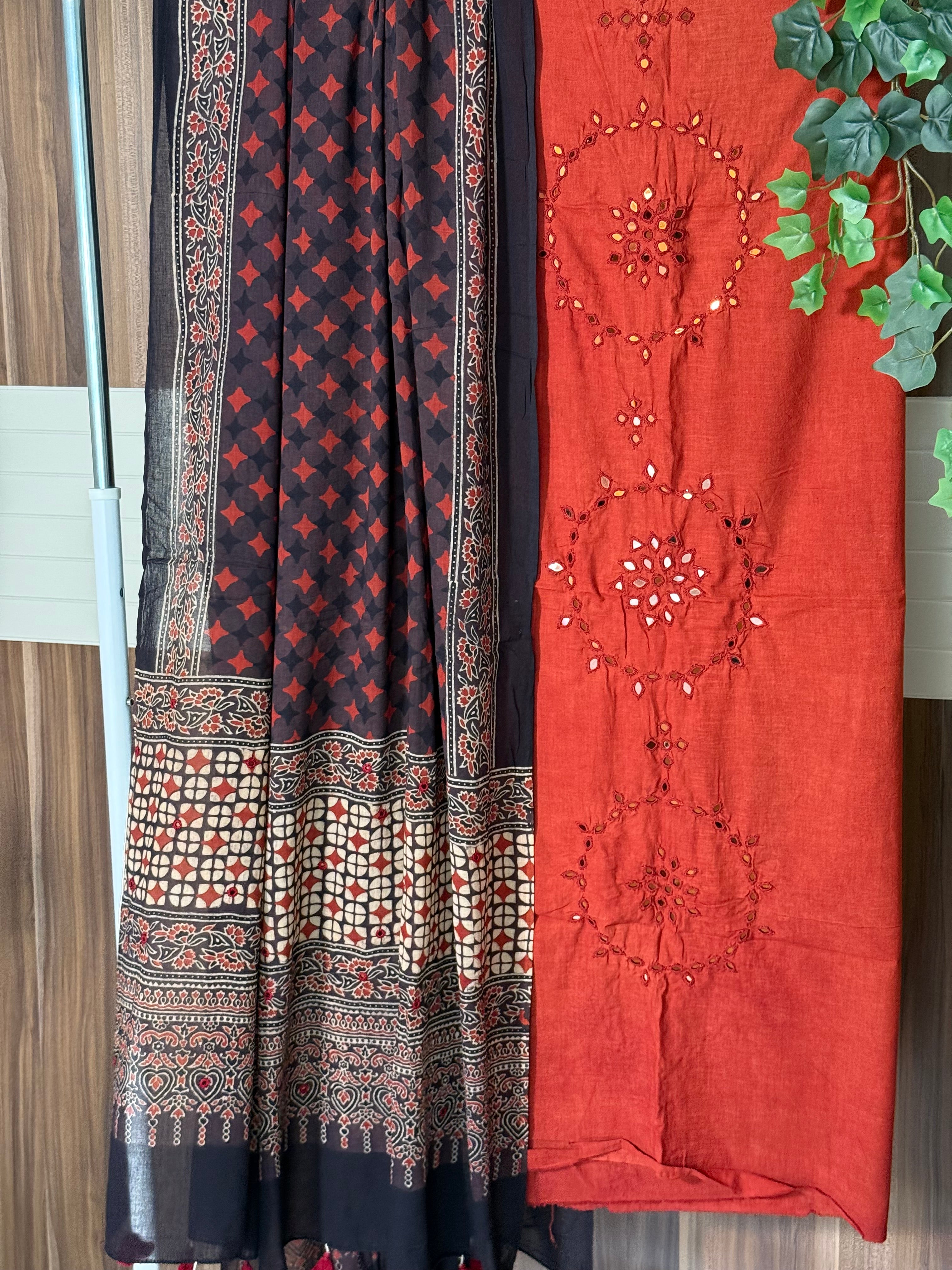 Ajrakh Red kurta with brown dupatta