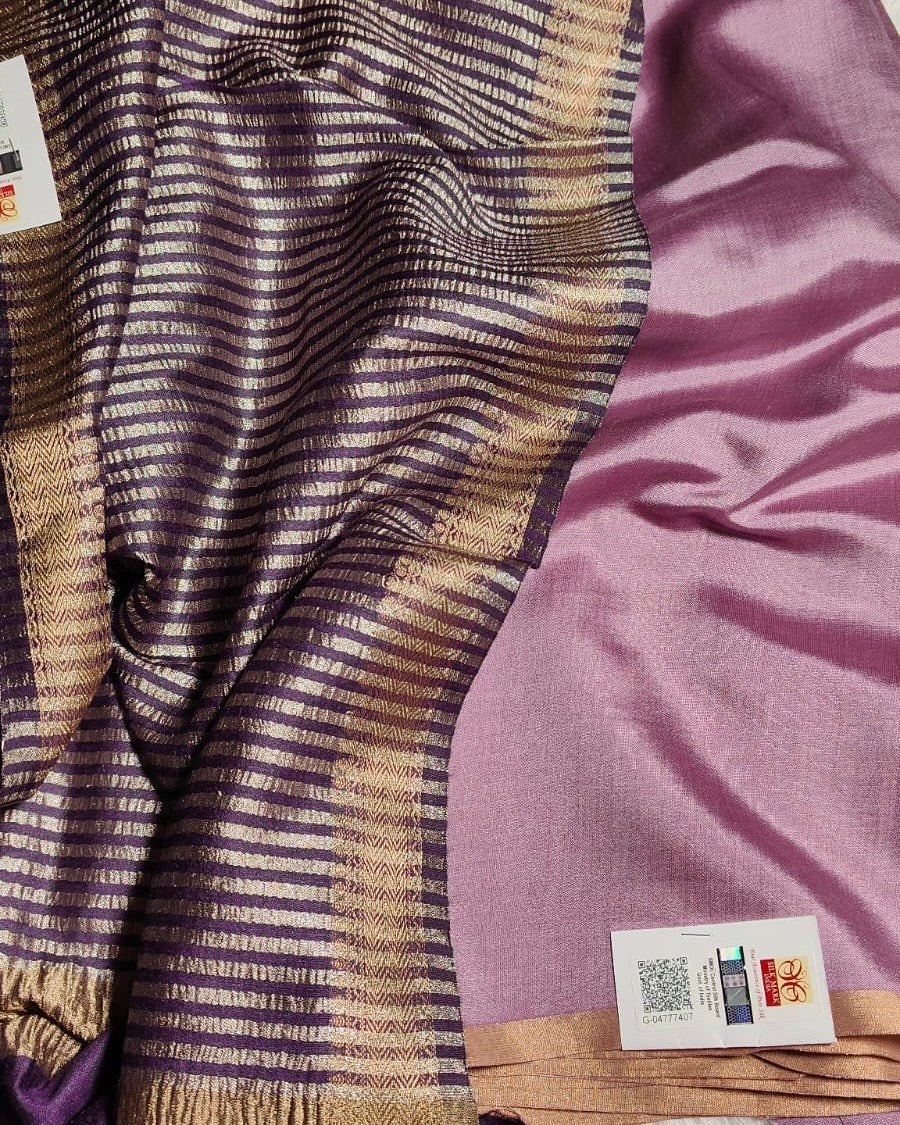 Tyohar -  Mulberry silk kurta with moonga silk dupatta light purple with dark purple