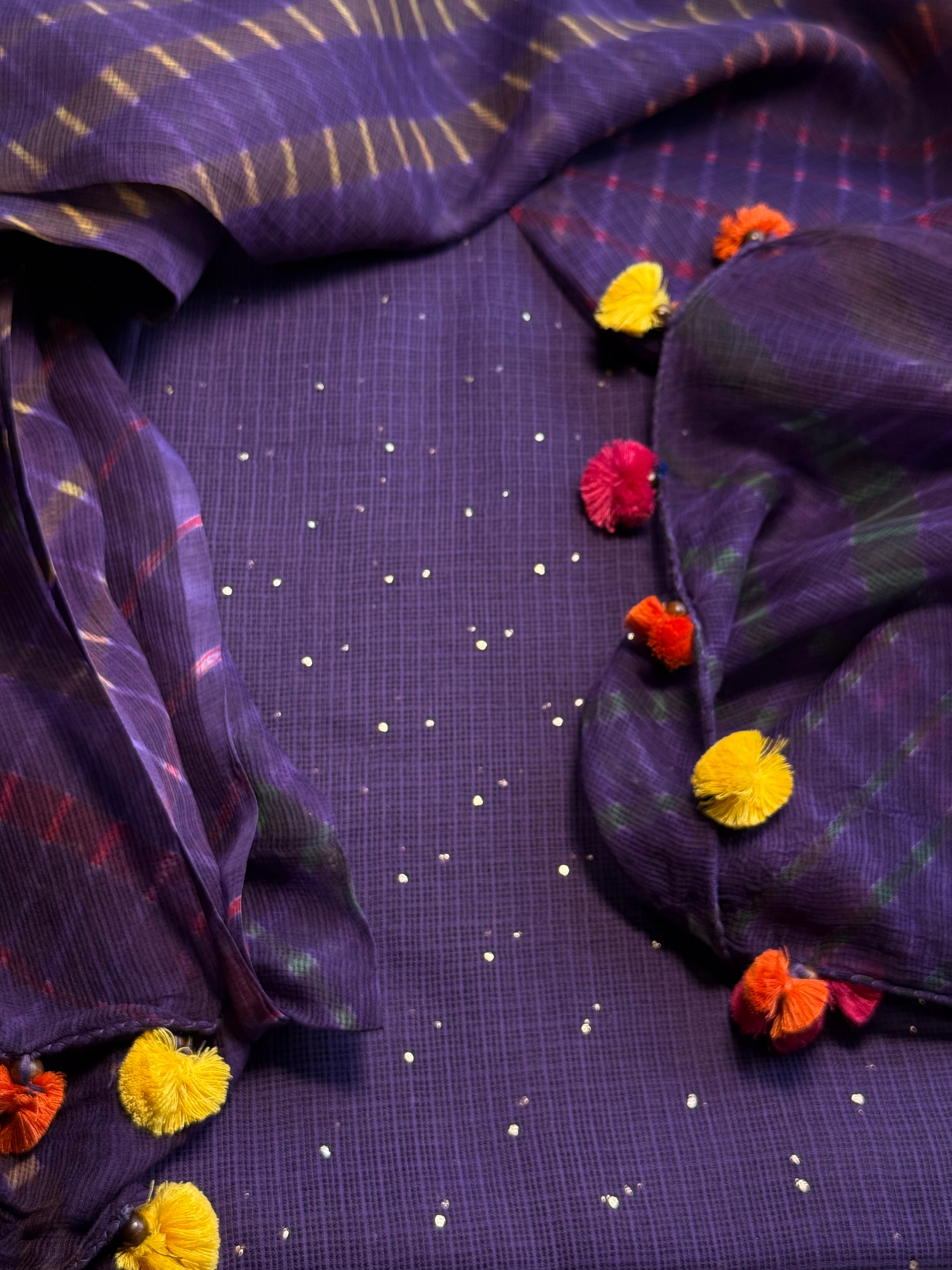 Pure Kota Mukaish Work Kurta with Kota Dupatta- dark purple