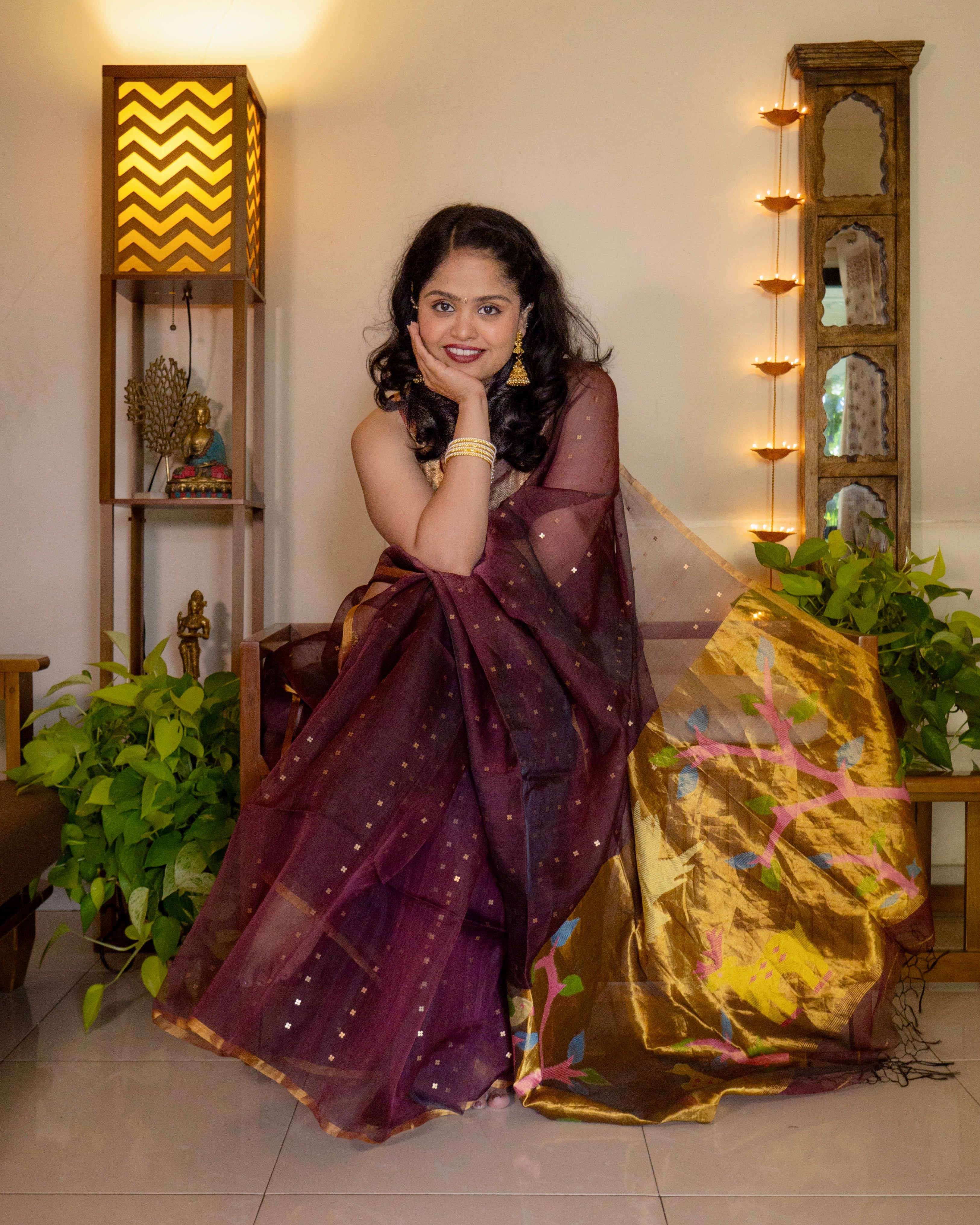 Pure Muslin silk saree chocolate brown