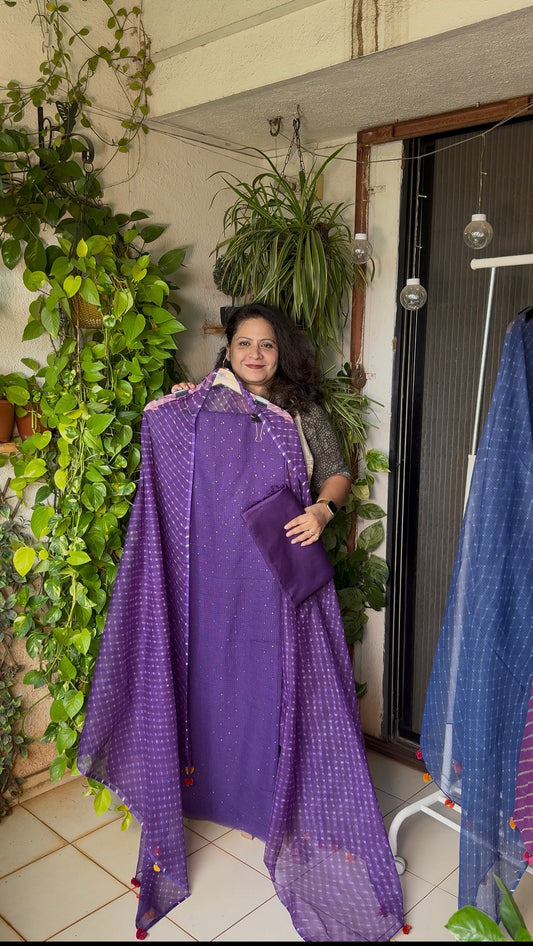 Pure kota Mukaish work kurta with kota dupatta