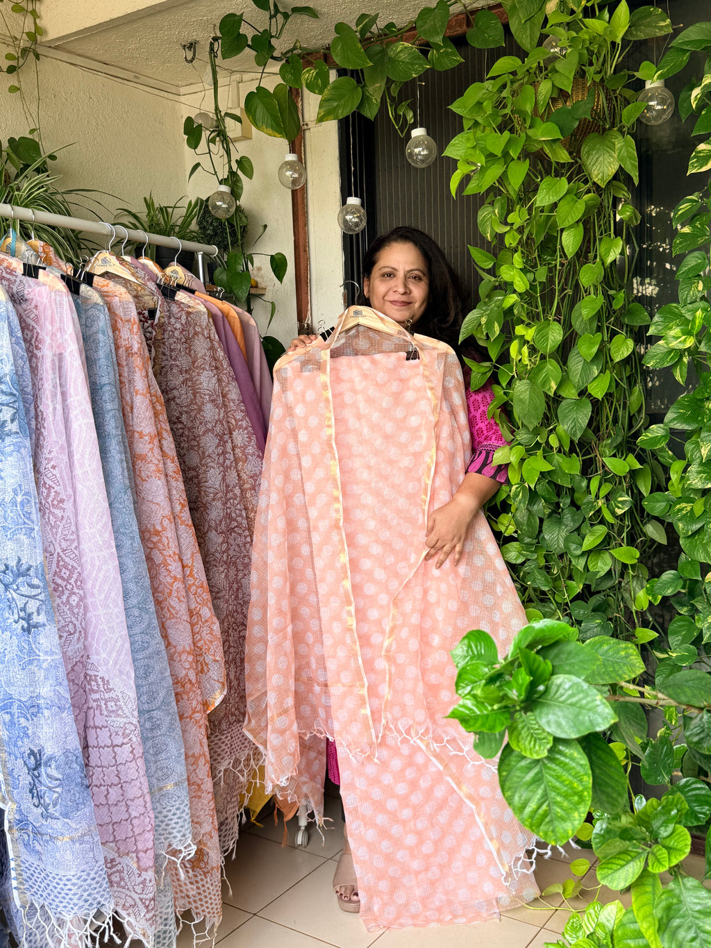Peach Polka- Pure kota Handblock printed suits
