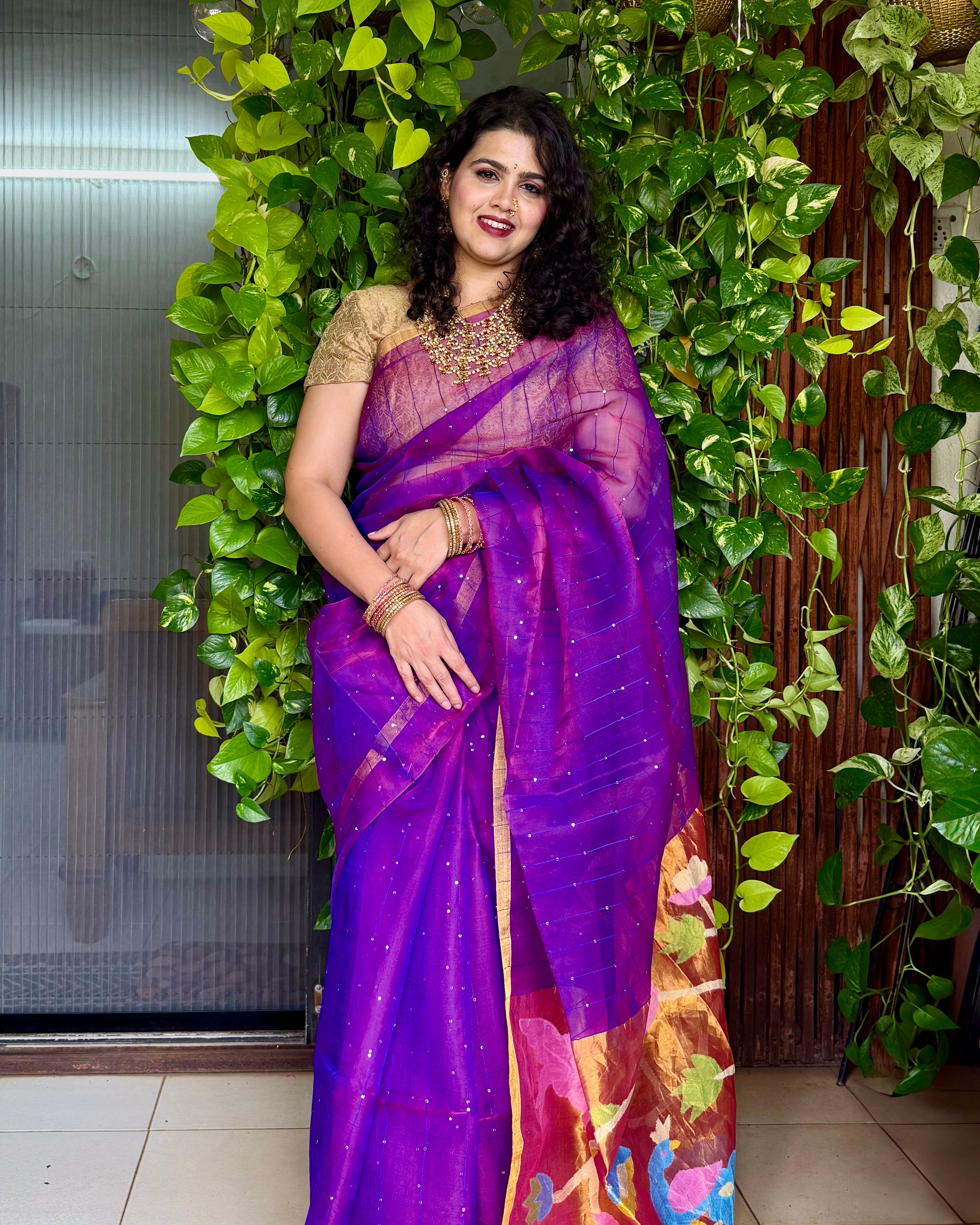 Pure Muslin silk saree purple