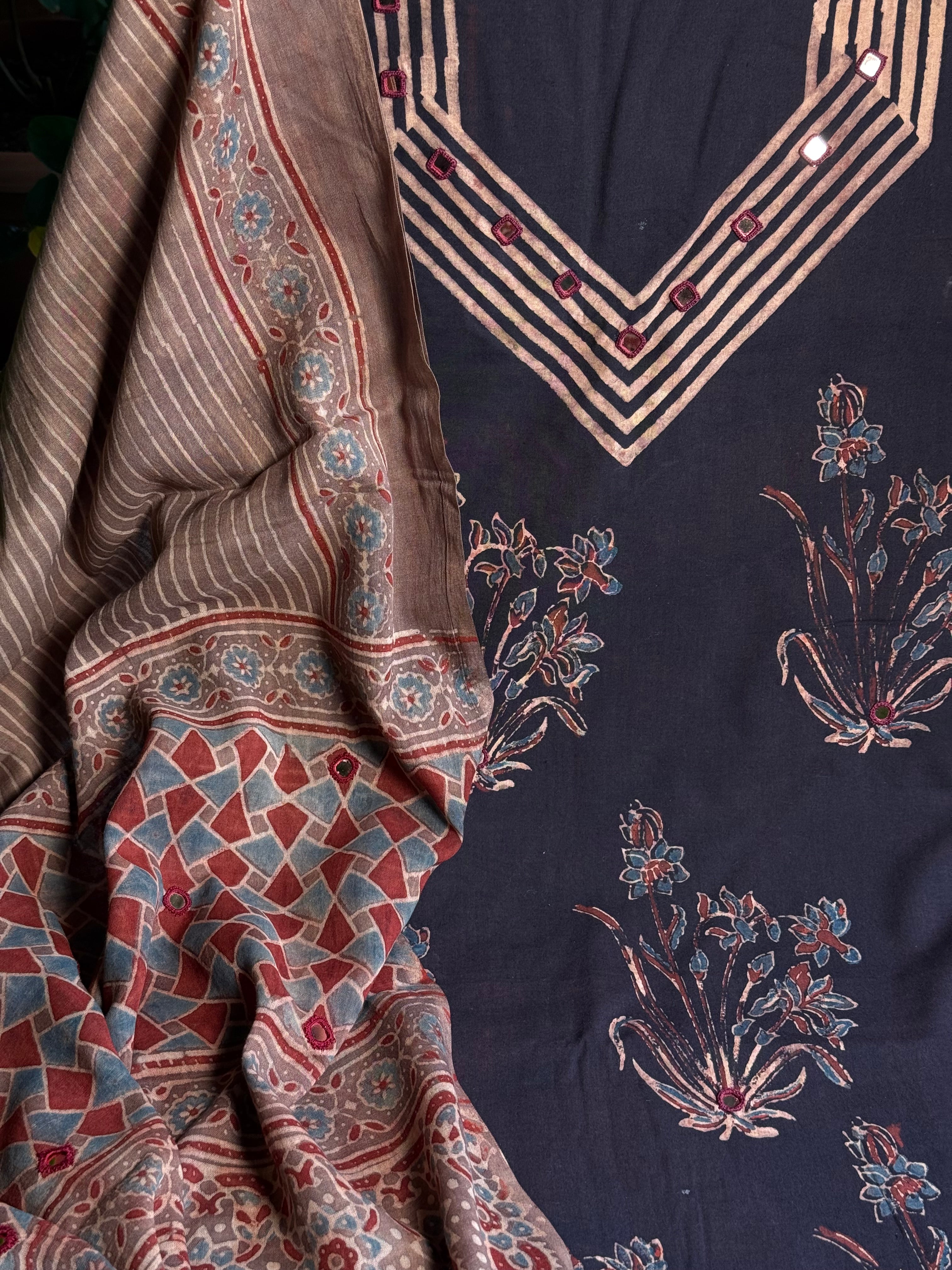 Pure Cotton Mirror Work Ajrakh