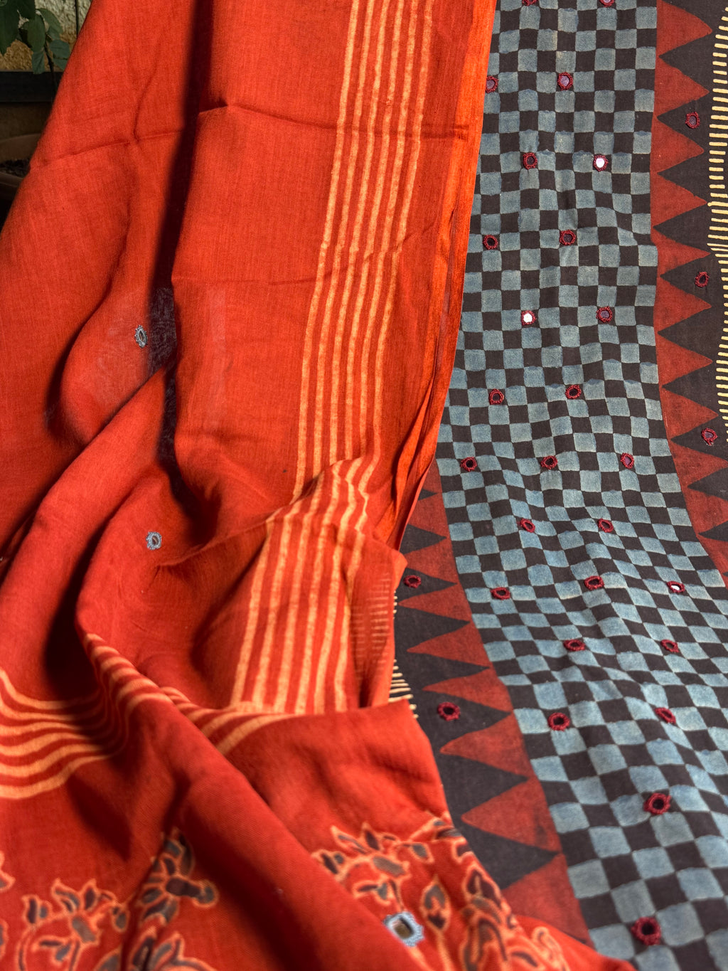 Pure Cotton Mirror Work Ajrakh