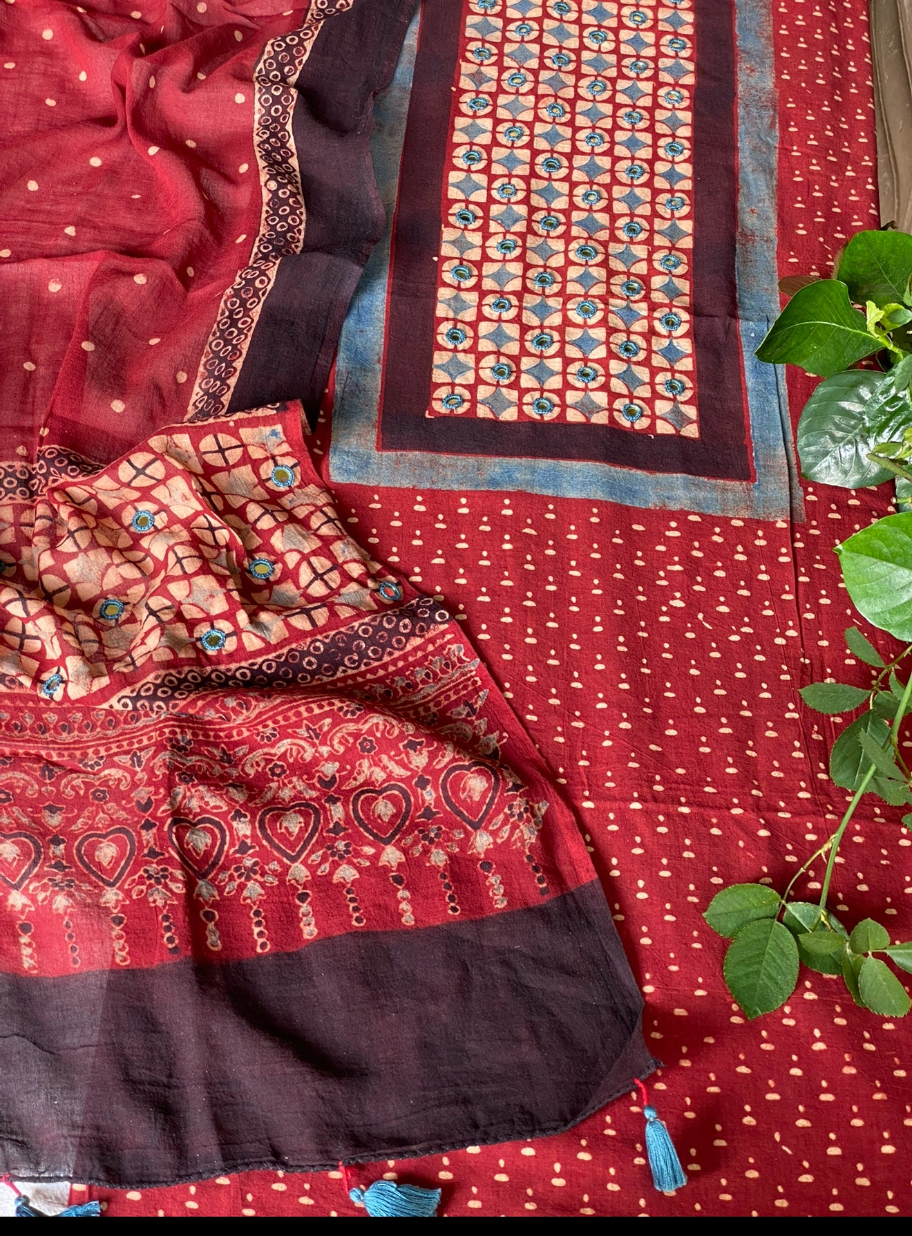Ajrakh Red kurta with Red dupatta