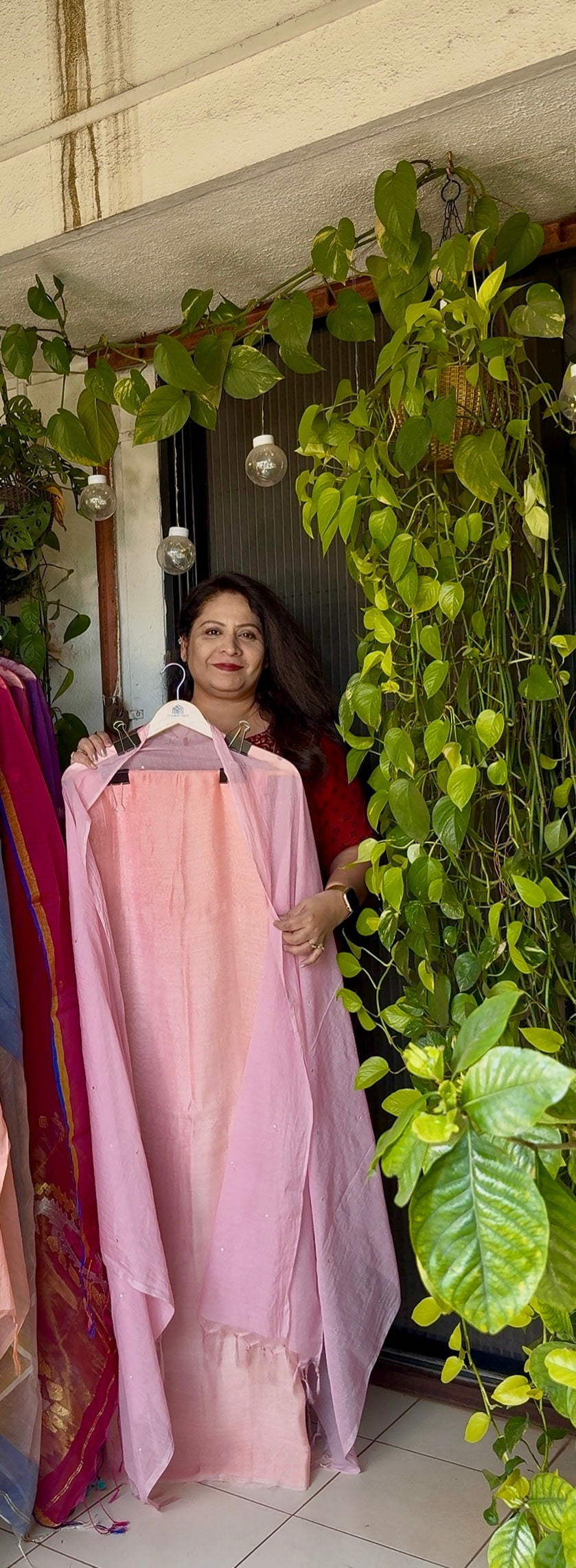 Mul chanderi silk 4D shaded kurta and solid dupatta set
