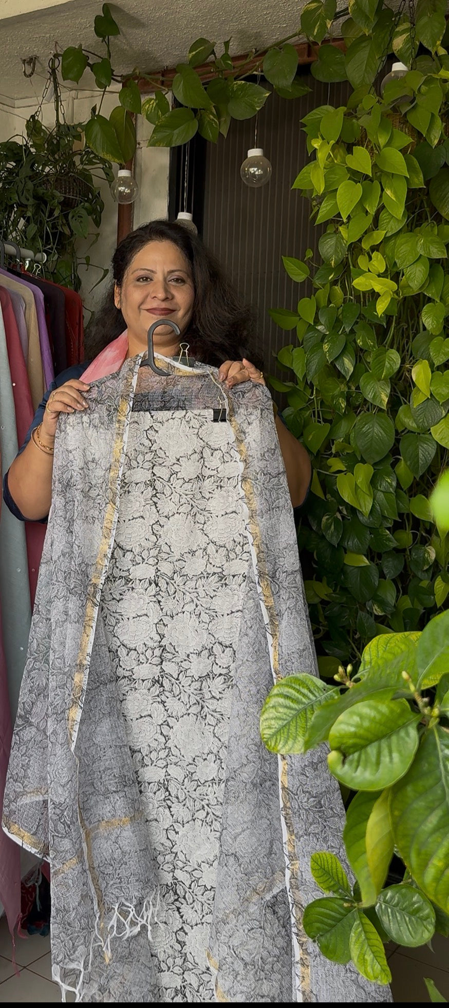 Pure Taj cotton kurta with kota dupatta