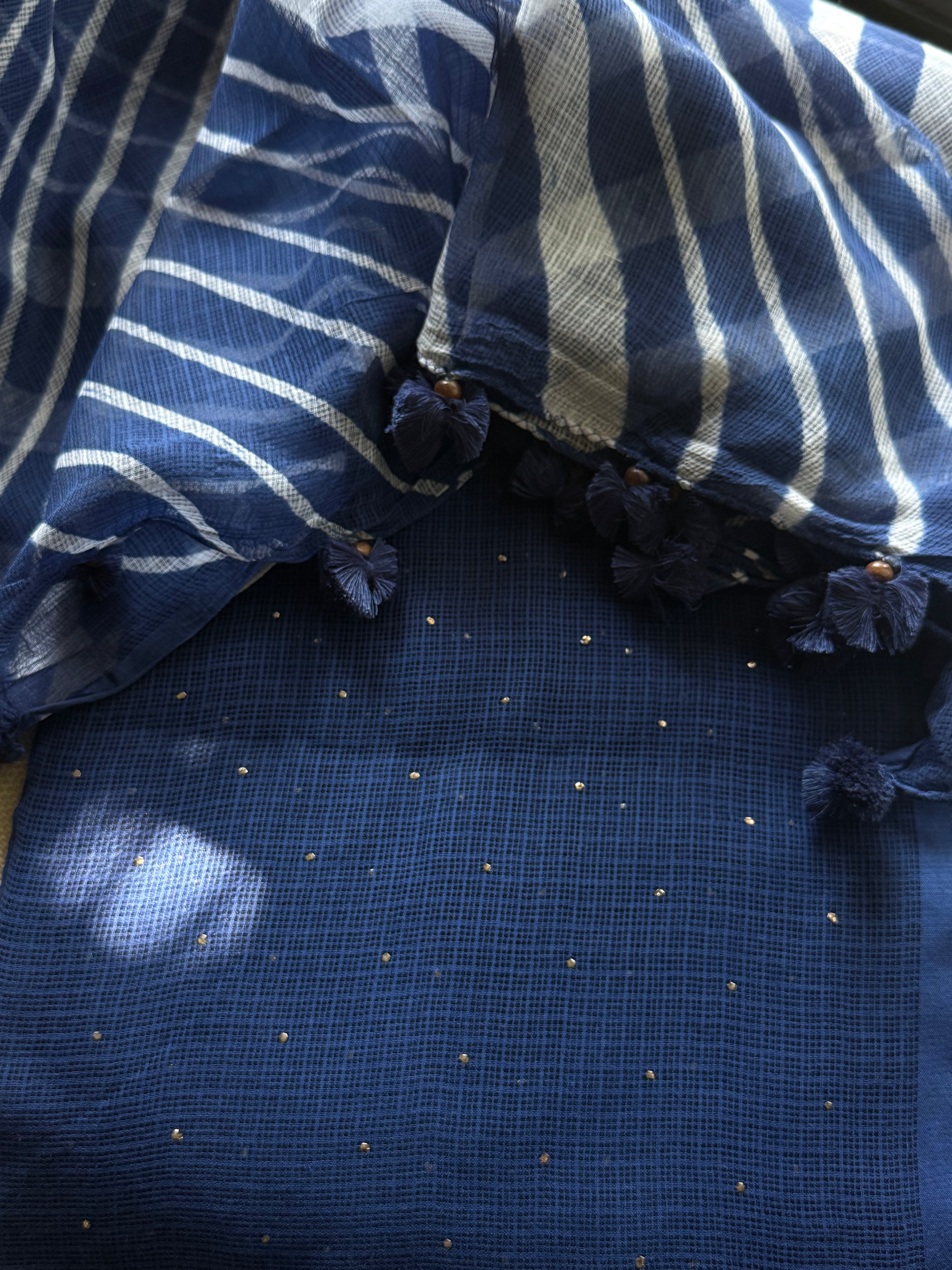 Pure kota Mukaish work kurta with kota dupatta- midnight blue