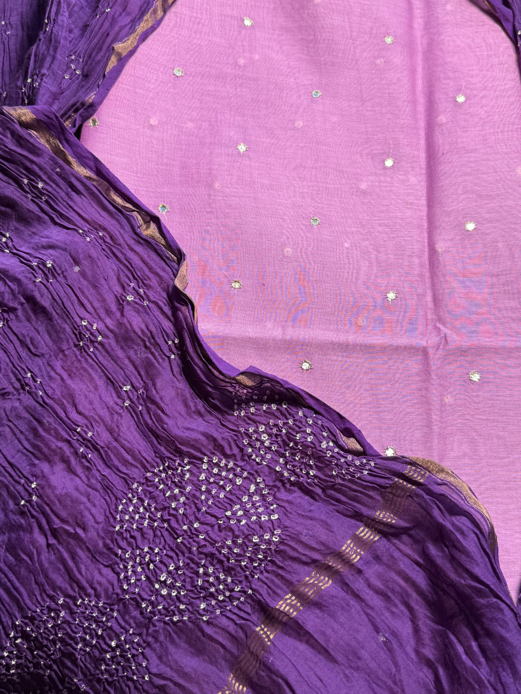 Pure Mul chanderi silk mirror work kurta with pure mul chanderi silk Bandhej dupatta