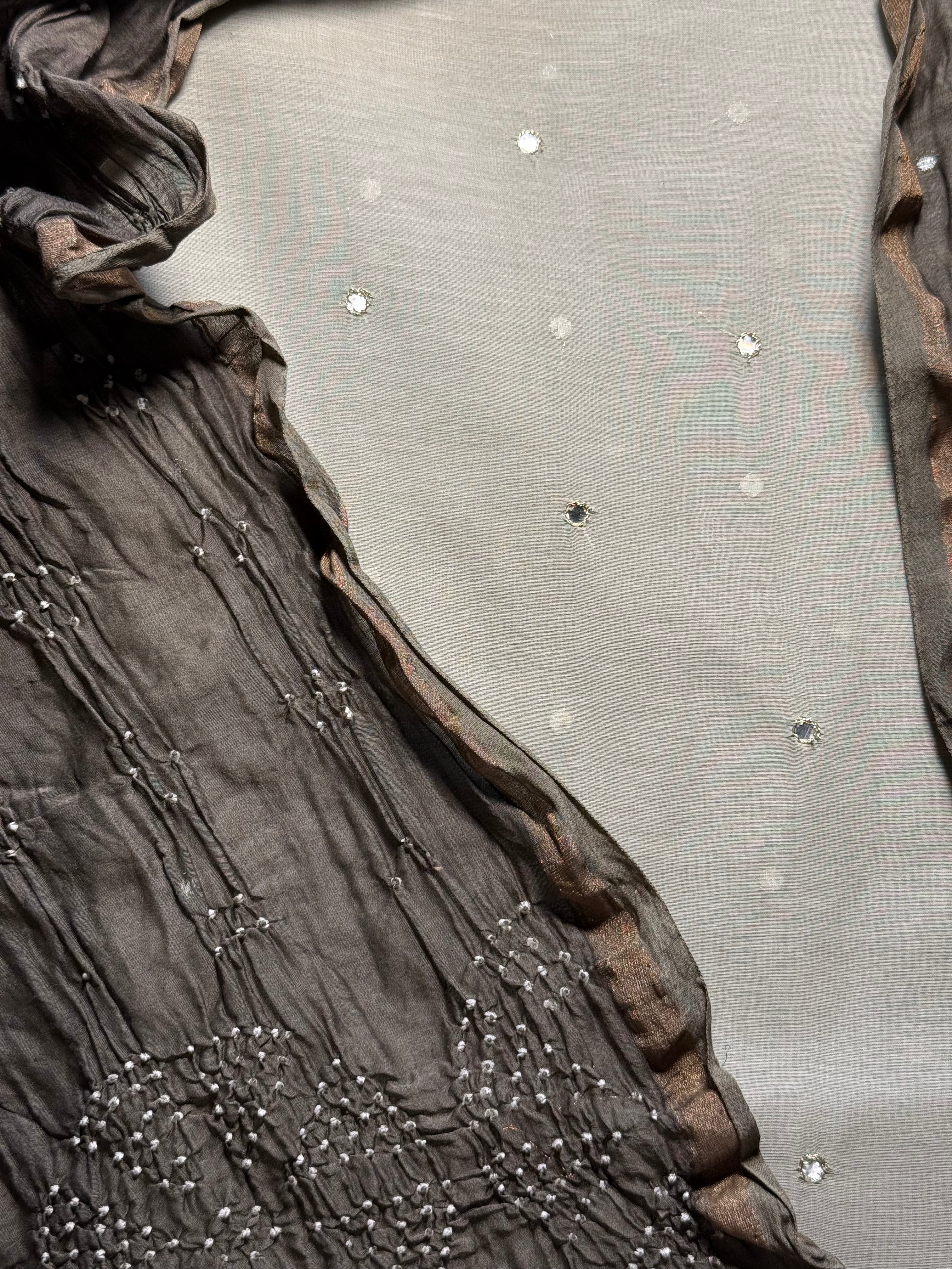 Pure Mul chanderi silk mirror work kurta with pure mul chanderi silk Bandhej dupatta